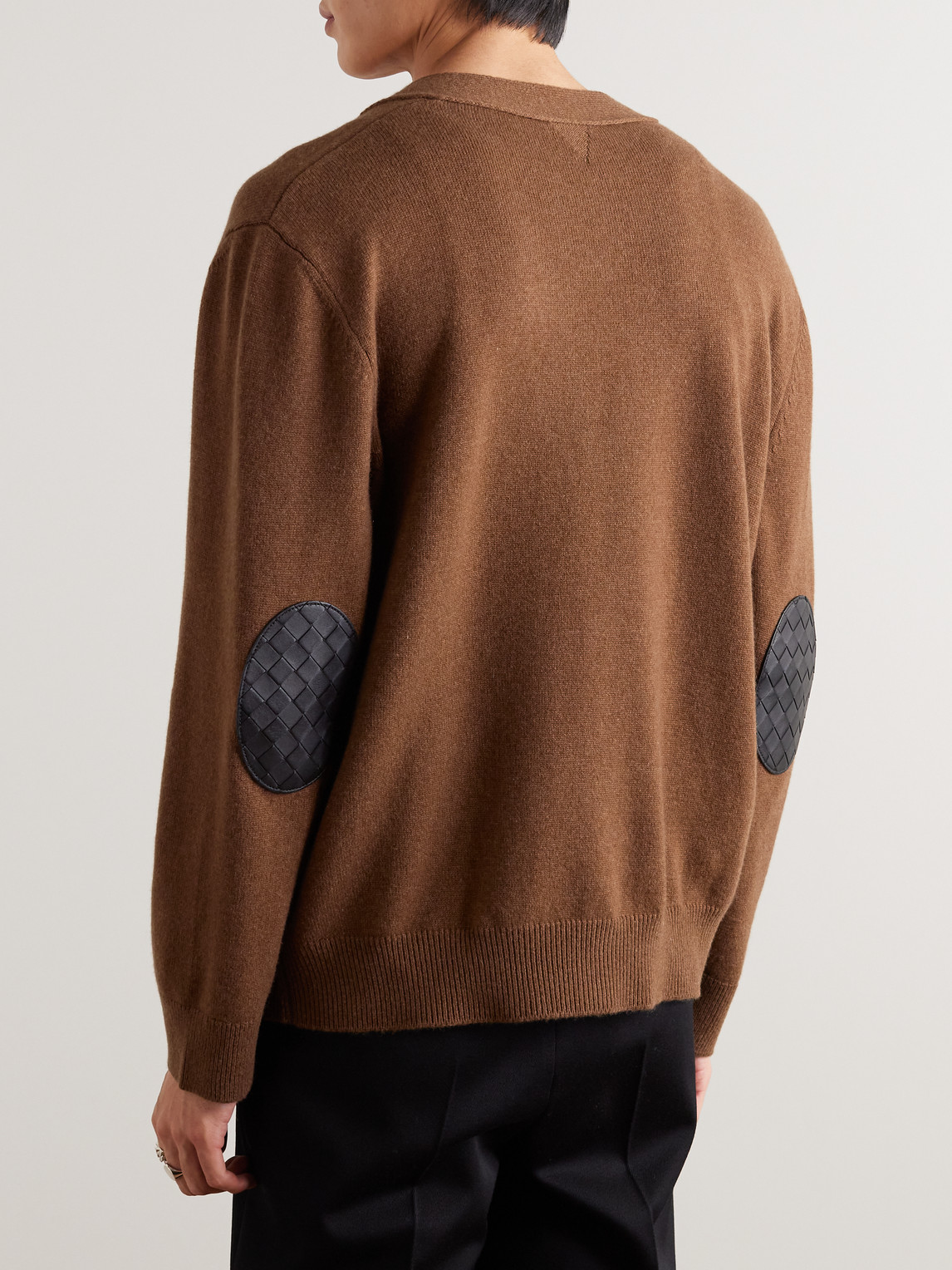 Intrecciato Leather-Trimmed Cashmere-Blend Cardigan