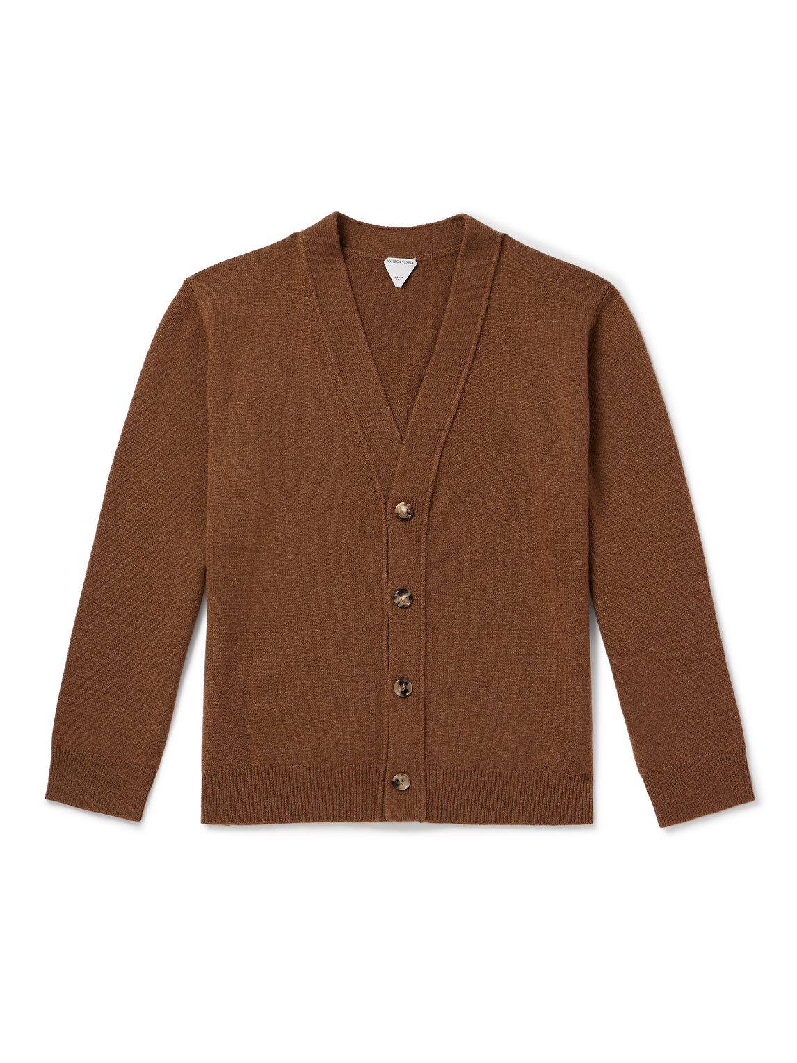 Bottega Veneta Intrecciato Leather-trimmed Cashmere-blend Cardigan In Brown