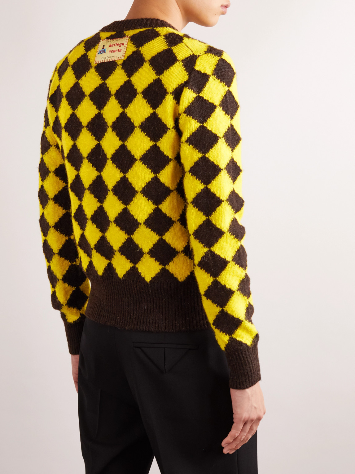 Shop Bottega Veneta Logo-appliquéd Argyle Intarsia Wool Sweater In Yellow