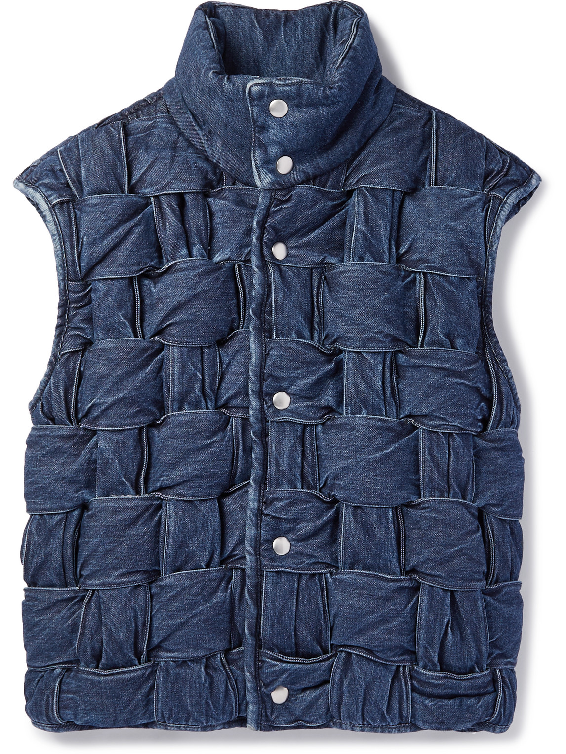 Shop Bottega Veneta Intrecciato Denim Gilet In Blue