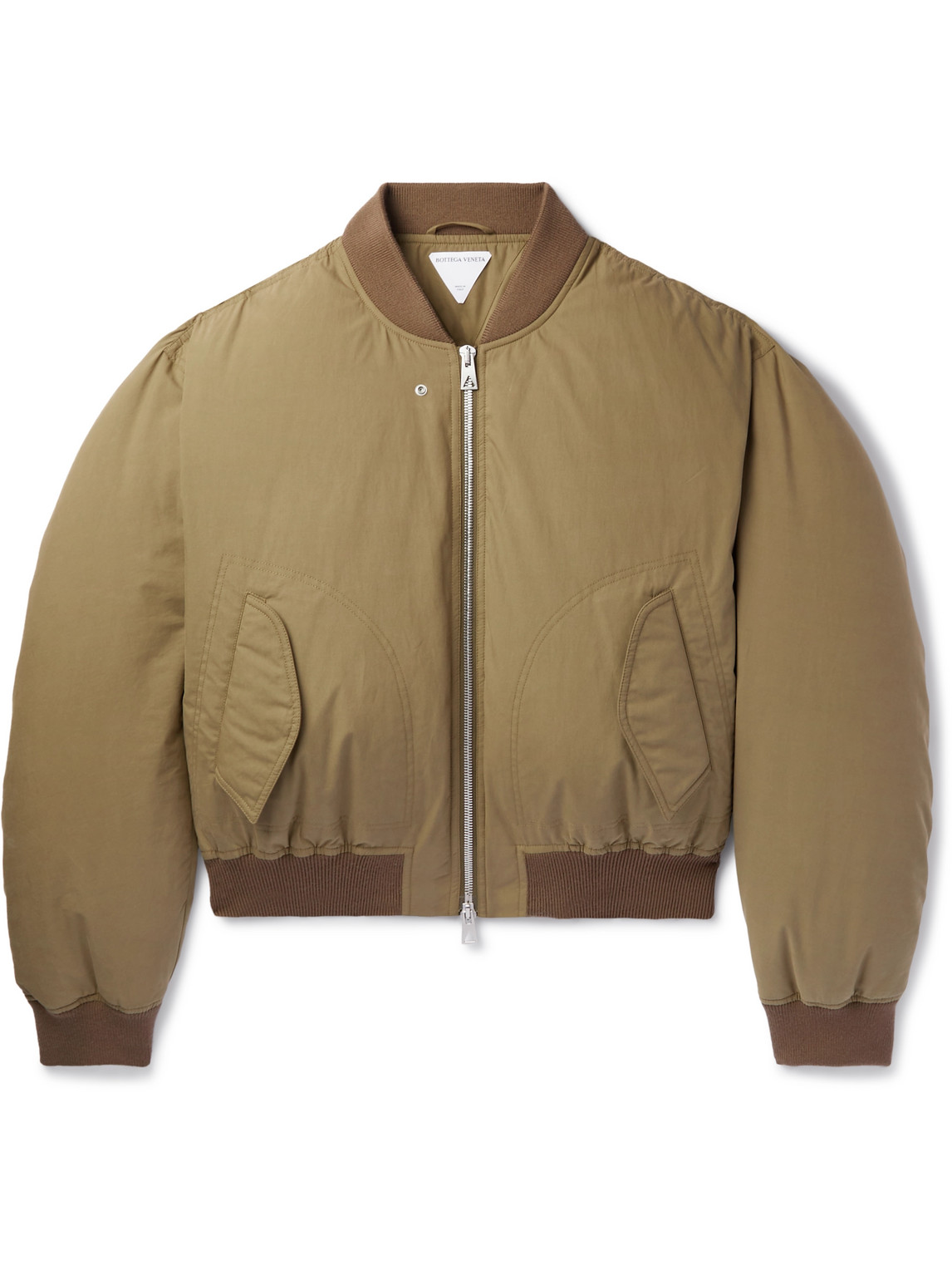 Shop Bottega Veneta Frosted Cotton-poplin Down Bomber Jacket In Green