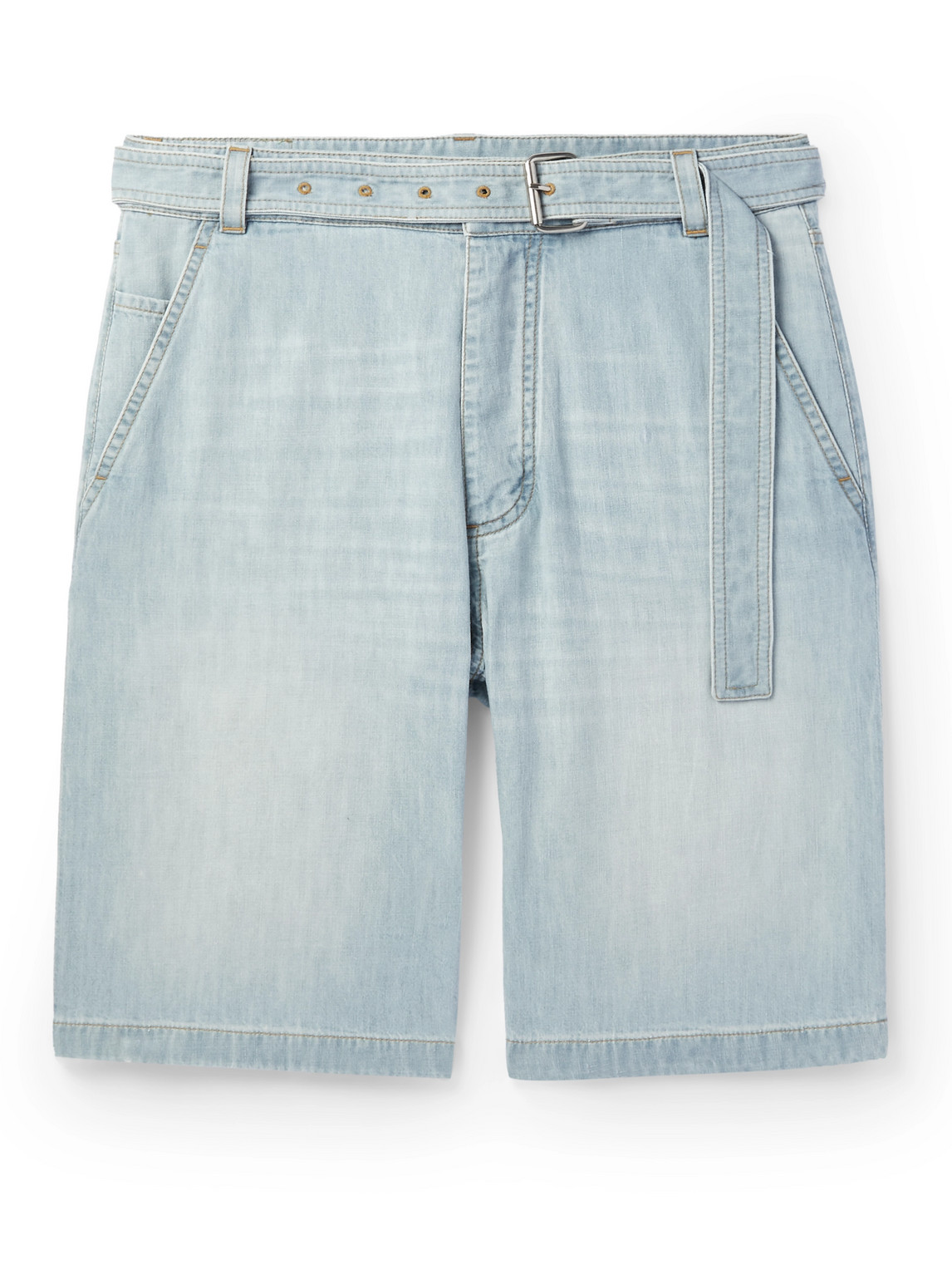 Straight-Leg Belted Denim Shorts