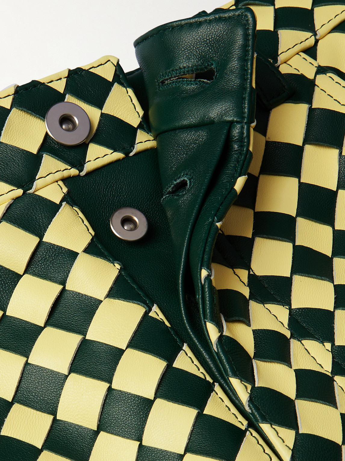 Shop Bottega Veneta Straight-leg Two-tone Intrecciato Leather Trousers In Green