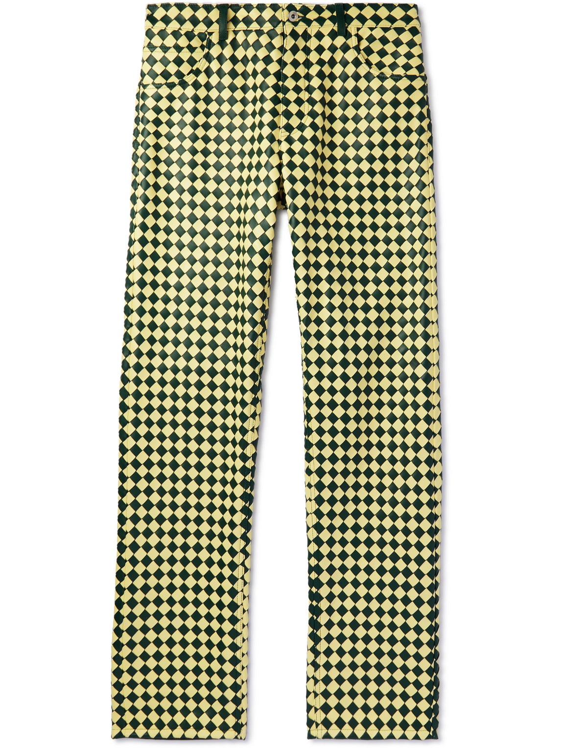 Straight-Leg Two-Tone Intrecciato Leather Trousers