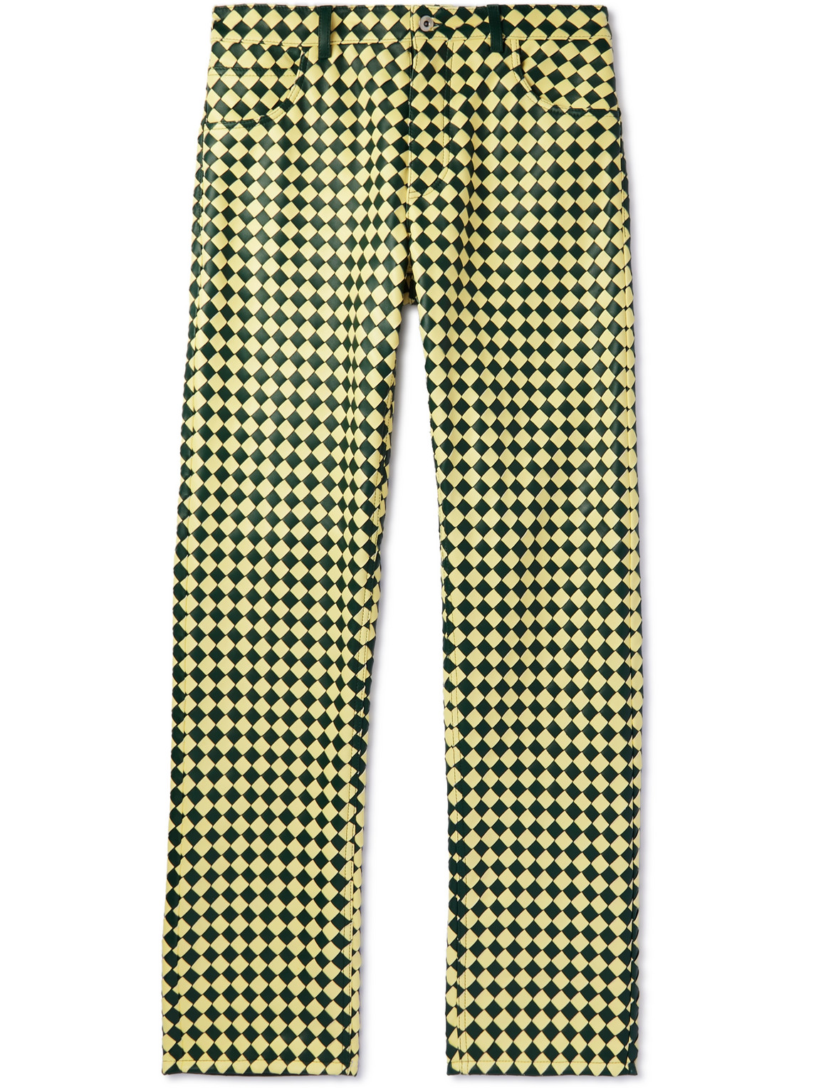 Bottega Veneta Straight-leg Two-tone Intrecciato Leather Trousers In Green