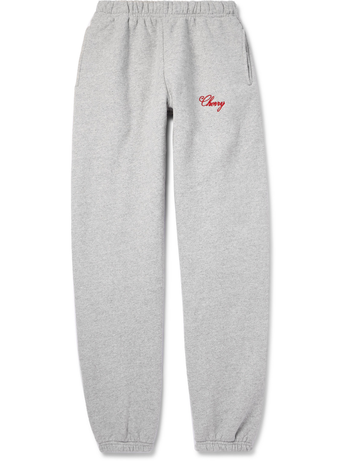 Cherry Los Angeles Tapered Logo-embroidered Cotton-blend Jersey Sweatpants In Grey