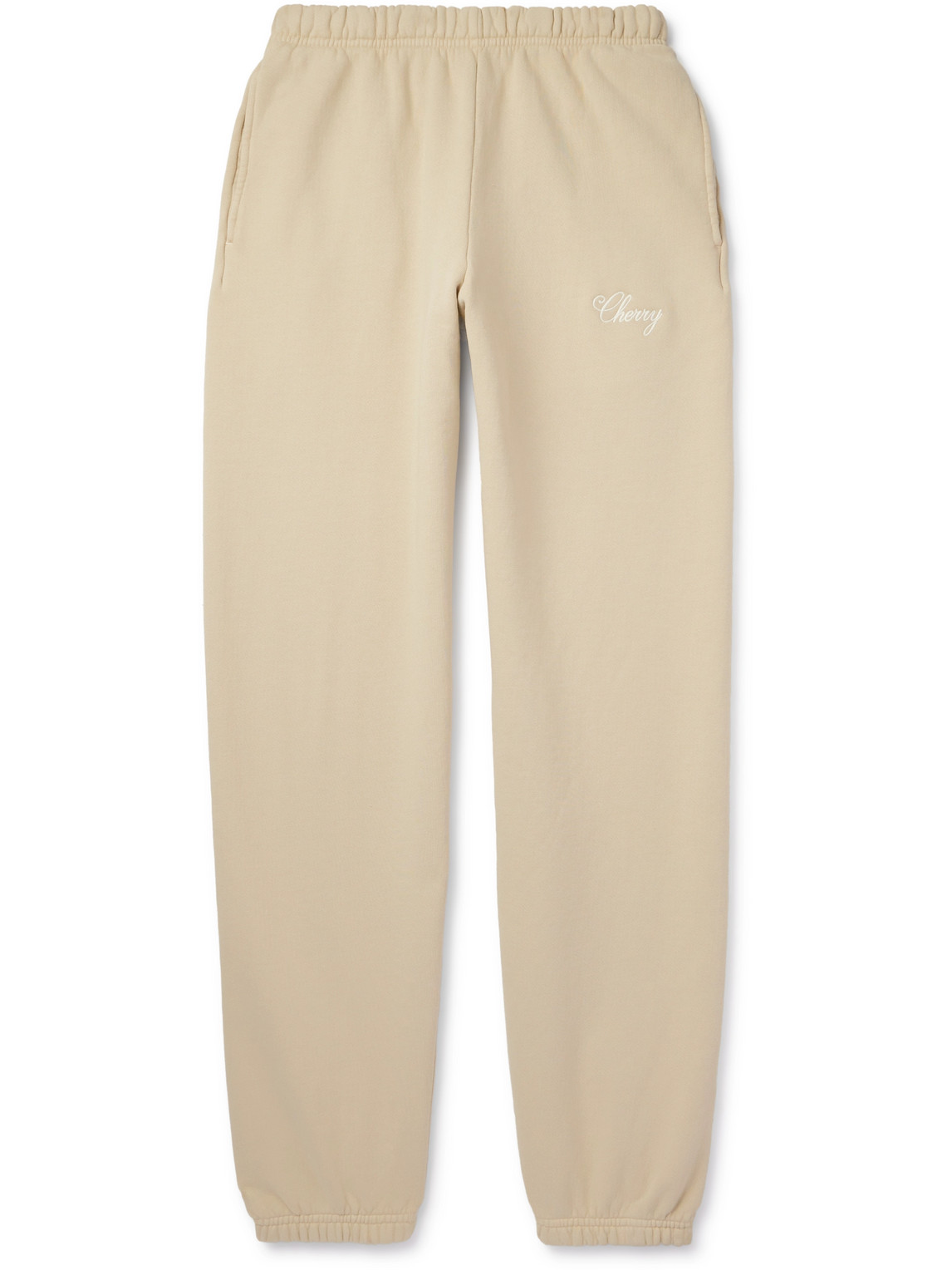 Cherry Los Angeles Straight-leg Logo-embroidered Cotton-jersey Sweatpants In Neutrals