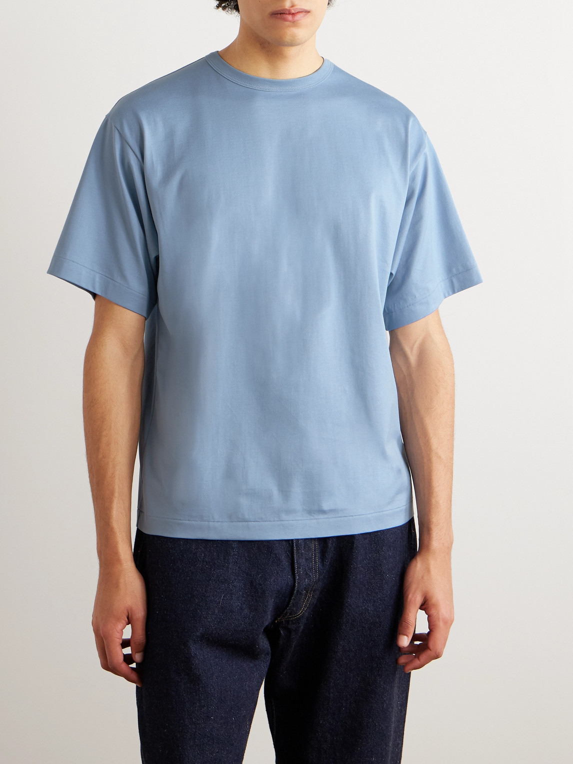 Shop Kaptain Sunshine Suvin Tenjiku Cotton-jersey T-shirt In Blue