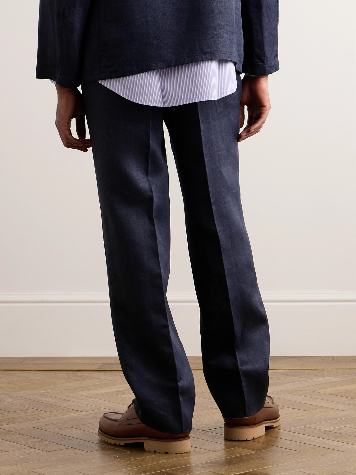 Shop Kaptain Sunshine Straight-leg Linen Suit Trousers In Blue