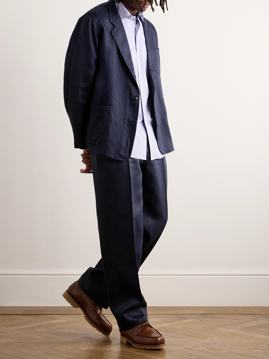 Shop Kaptain Sunshine Straight-leg Linen Suit Trousers In Blue