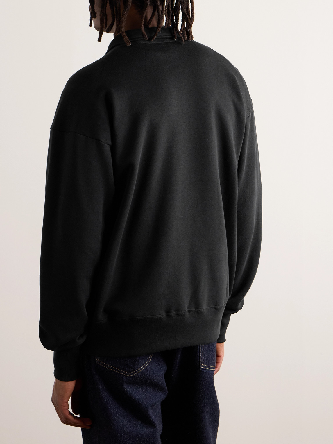 Shop Kaptain Sunshine Suvin Cotton-jersey Half-zip Sweater In Black