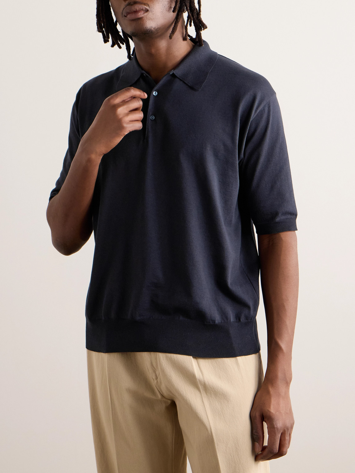Shop Kaptain Sunshine Cotton Polo Shirt In Blue