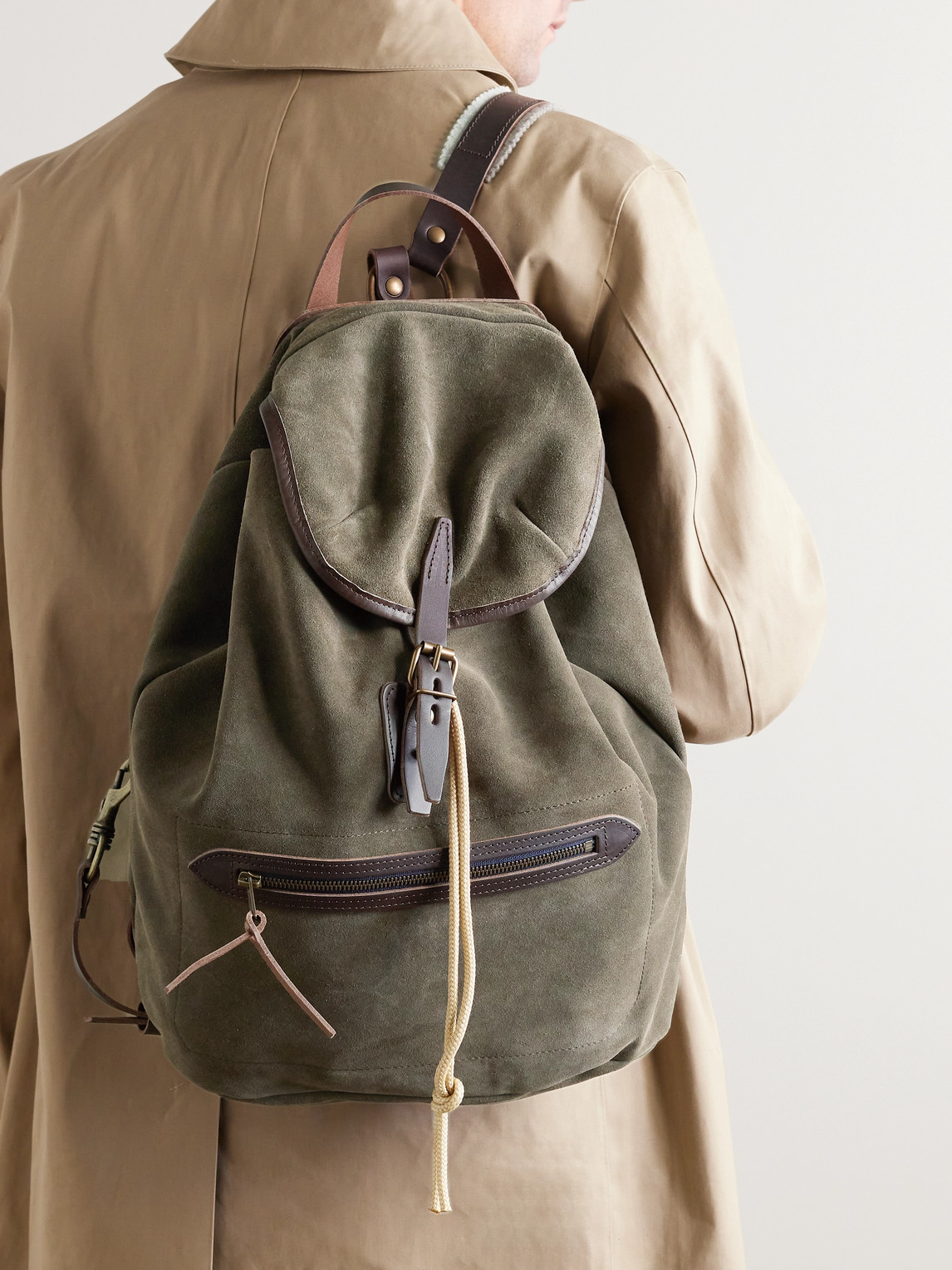 Shop Bleu De Chauffe Camp Leather-trimmed Suede Backpack In Green