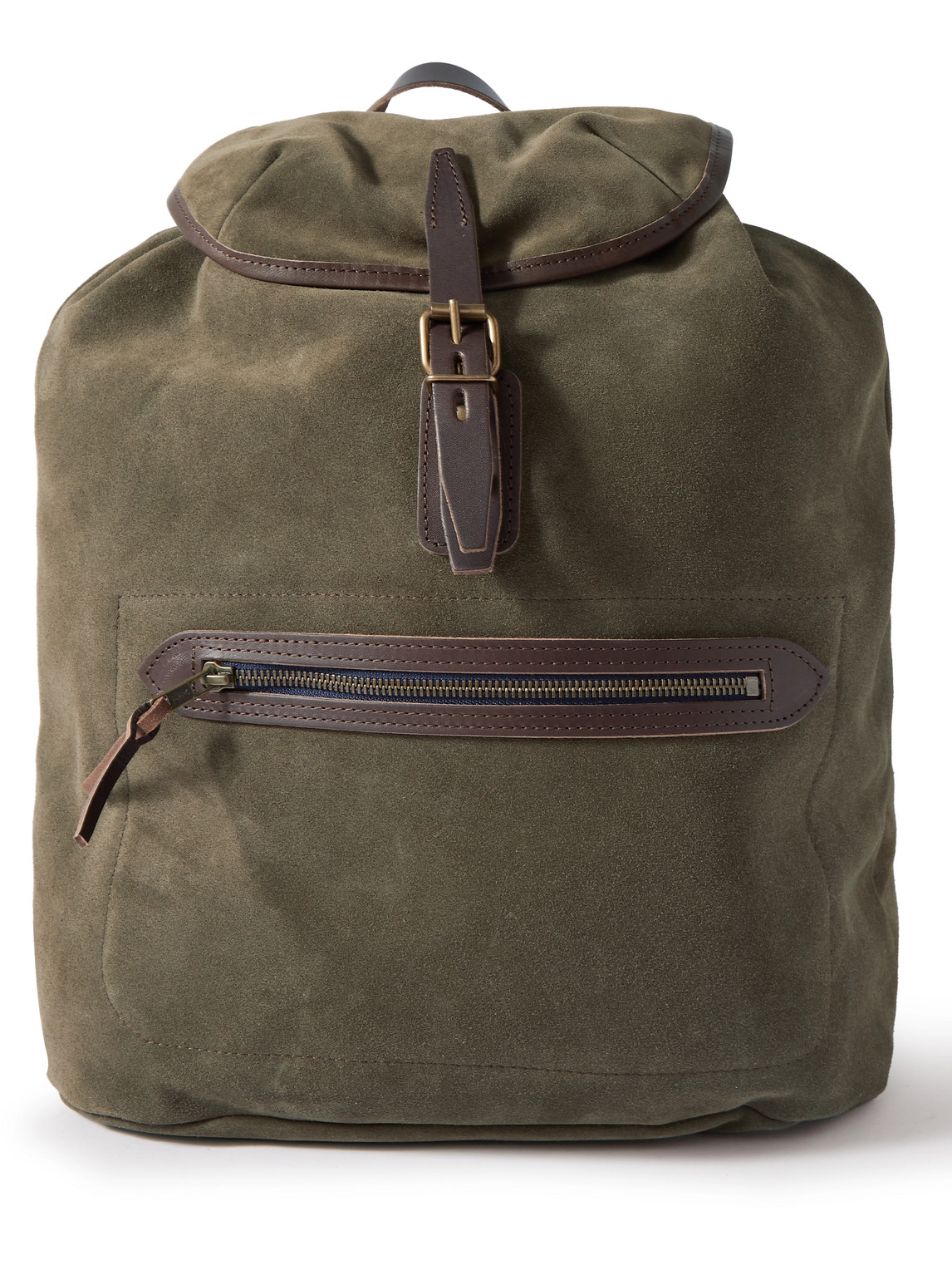 Bleu De Chauffe Camp Leather-trimmed Suede Backpack In Green