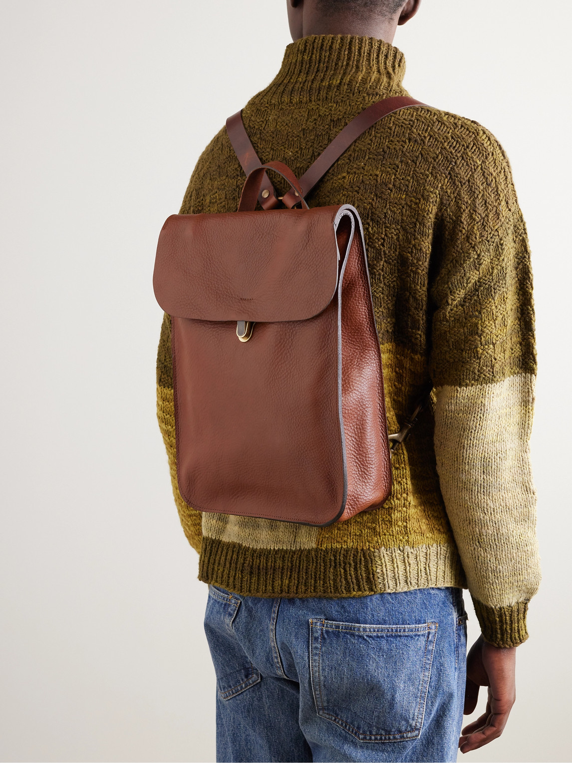 Shop Bleu De Chauffe Full-grain Leather Backpack In Brown