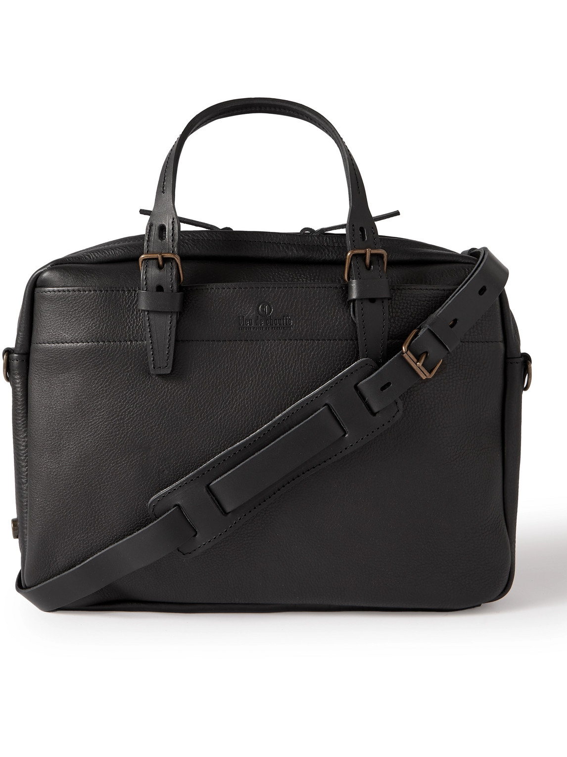 Bleu De Chauffe Folder Vegetable-tanned Textured-leather Messenger Bag In Black