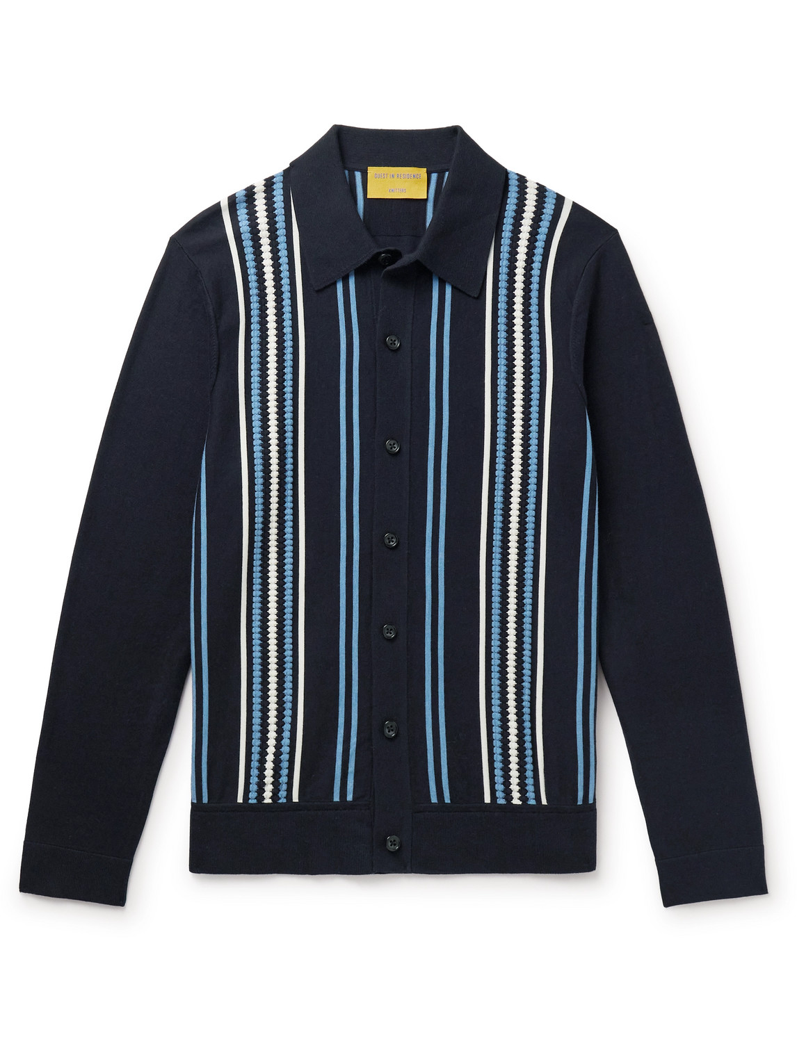 Shop Guest In Residence Plaza Slim-fit Striped Cotton Cardigan In Blue