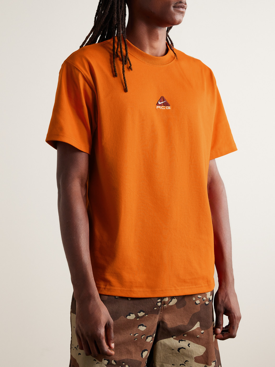 Shop Nike Acg Logo-embroidered Jersey T-shirt In Orange