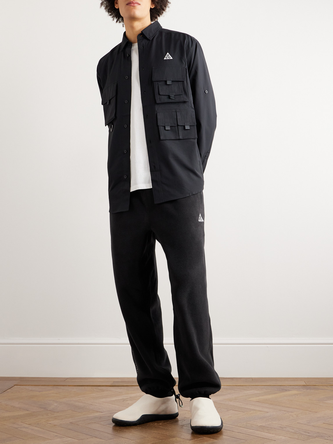 Shop Nike Acg Wolf Tree Straight-leg Logo-embroidered Polartec® Fleece Sweatpants In Black