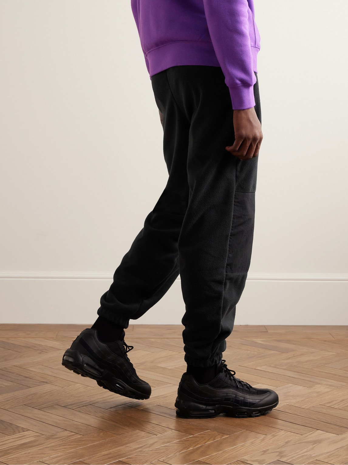 Shop Nike Club Straight-leg Logo-embroidered Nylon-trimmed Fleece Sweatpants In Black