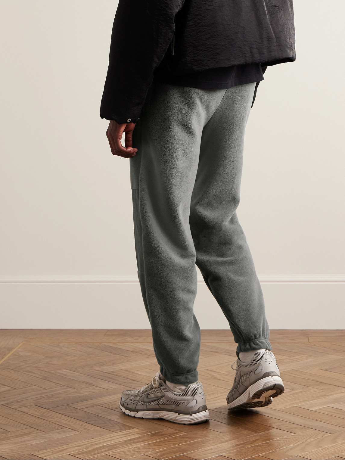 Shop Nike Club Straight-leg Logo-embroidered Nylon-trimmed Fleece Sweatpants In Gray