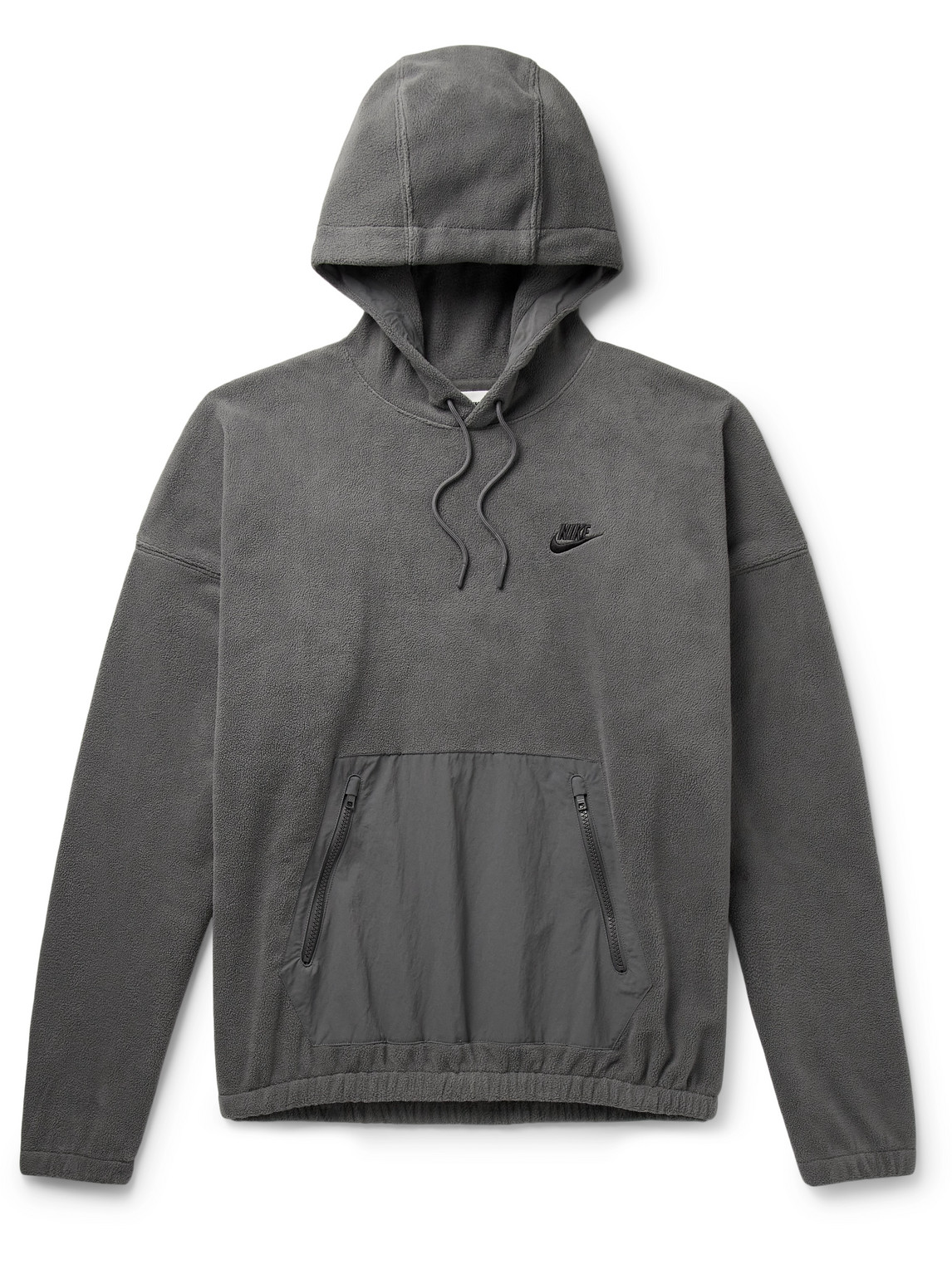 Nike Club Nylon-trimmed Logo-embroidered Fleece Hoodie In Grey