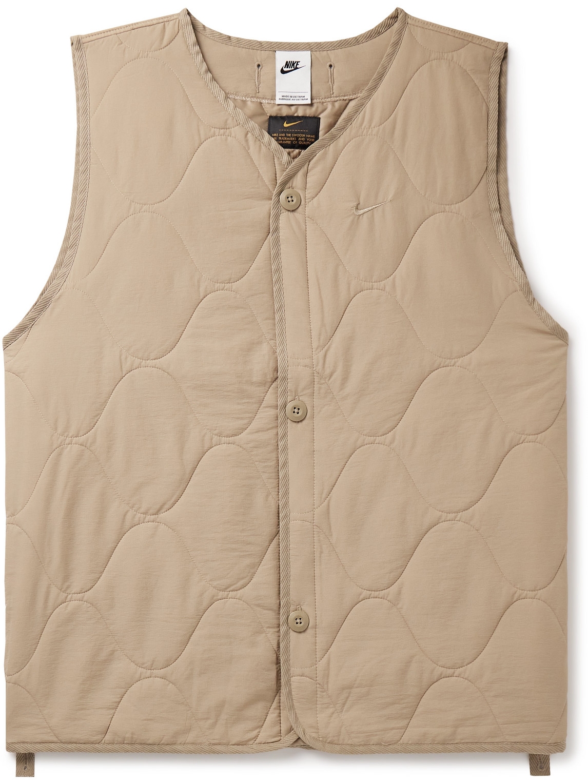 Shop Nike Logo-embroidered Quilted Padded Ripstop Gilet In Neutrals