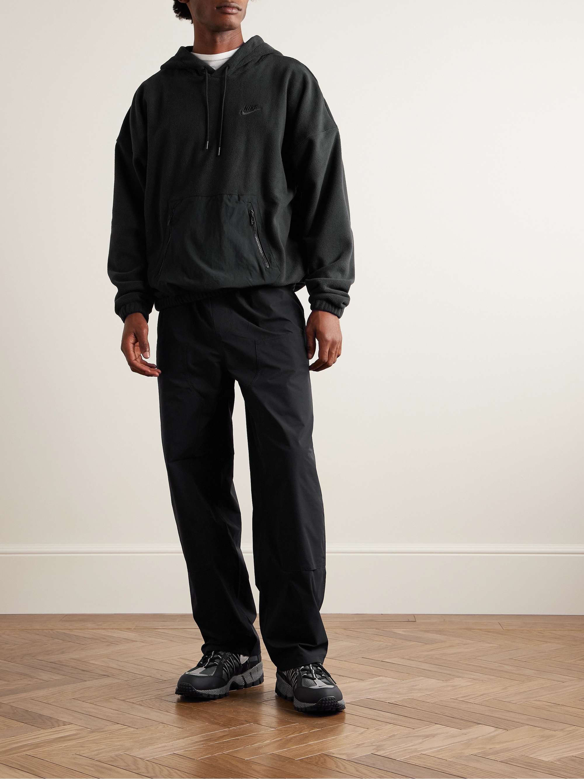 NIKE Club Nylon-Trimmed Logo-Embroidered Fleece Hoodie for Men