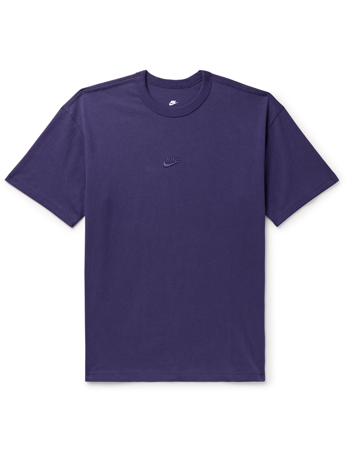 Shop Nike Sportswear Premium Essentials Logo-embroidered Cotton-jersey T-shirt In Purple