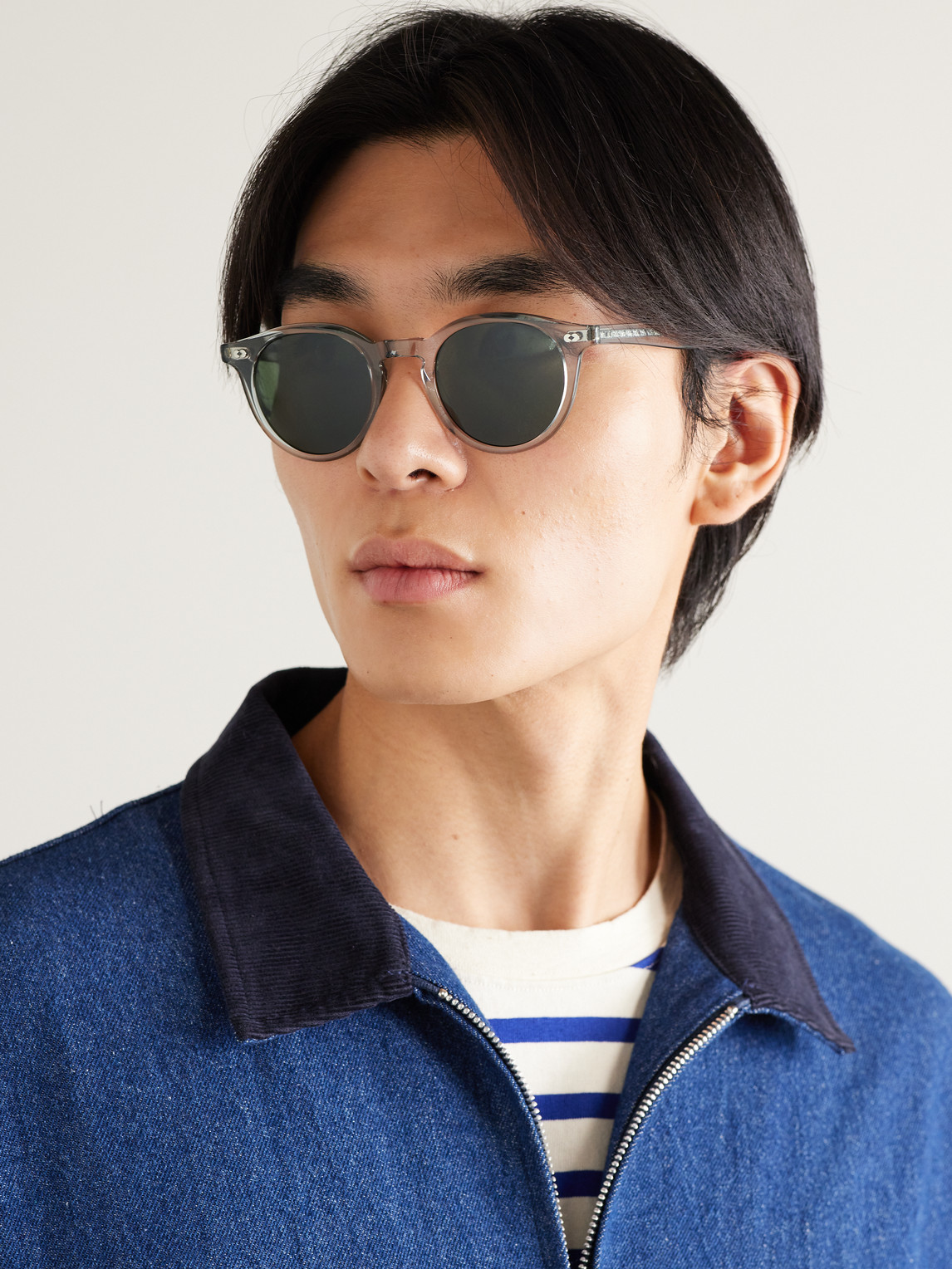 Shop Garrett Leight California Optical Clune X Round-frame Acetate Sunglasses In Gray