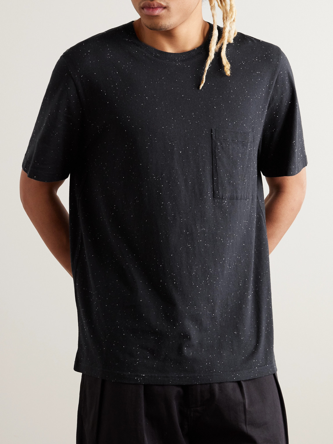 Shop Folk Assembly Slub Organic Cotton-blend Jersey T-shirt In Black
