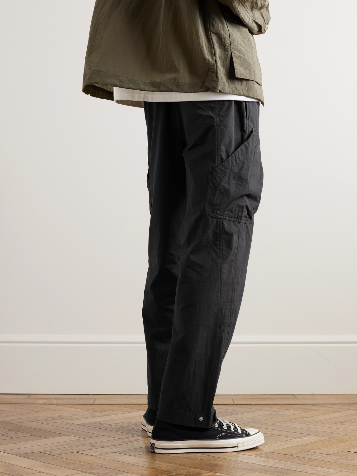 Shop Folk Prism Straight-leg Washed Cotton-poplin Cargo Trousers In Black