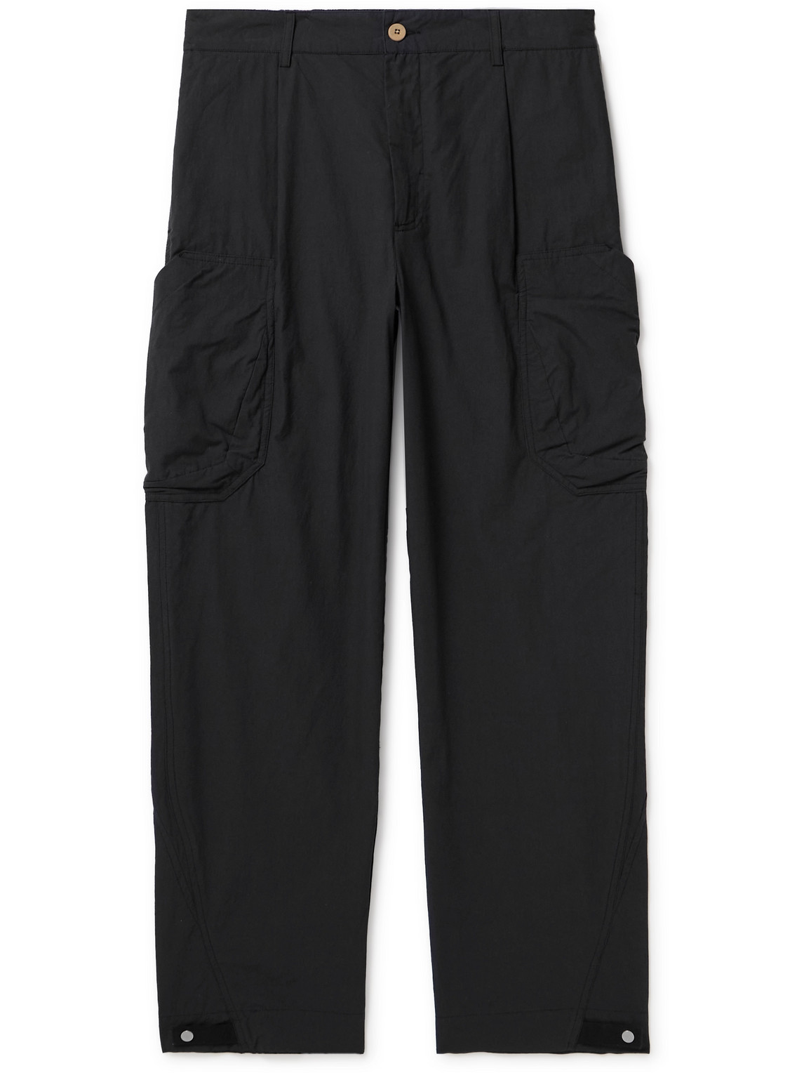 Folk Prism Straight-leg Washed Cotton-poplin Cargo Trousers In Black