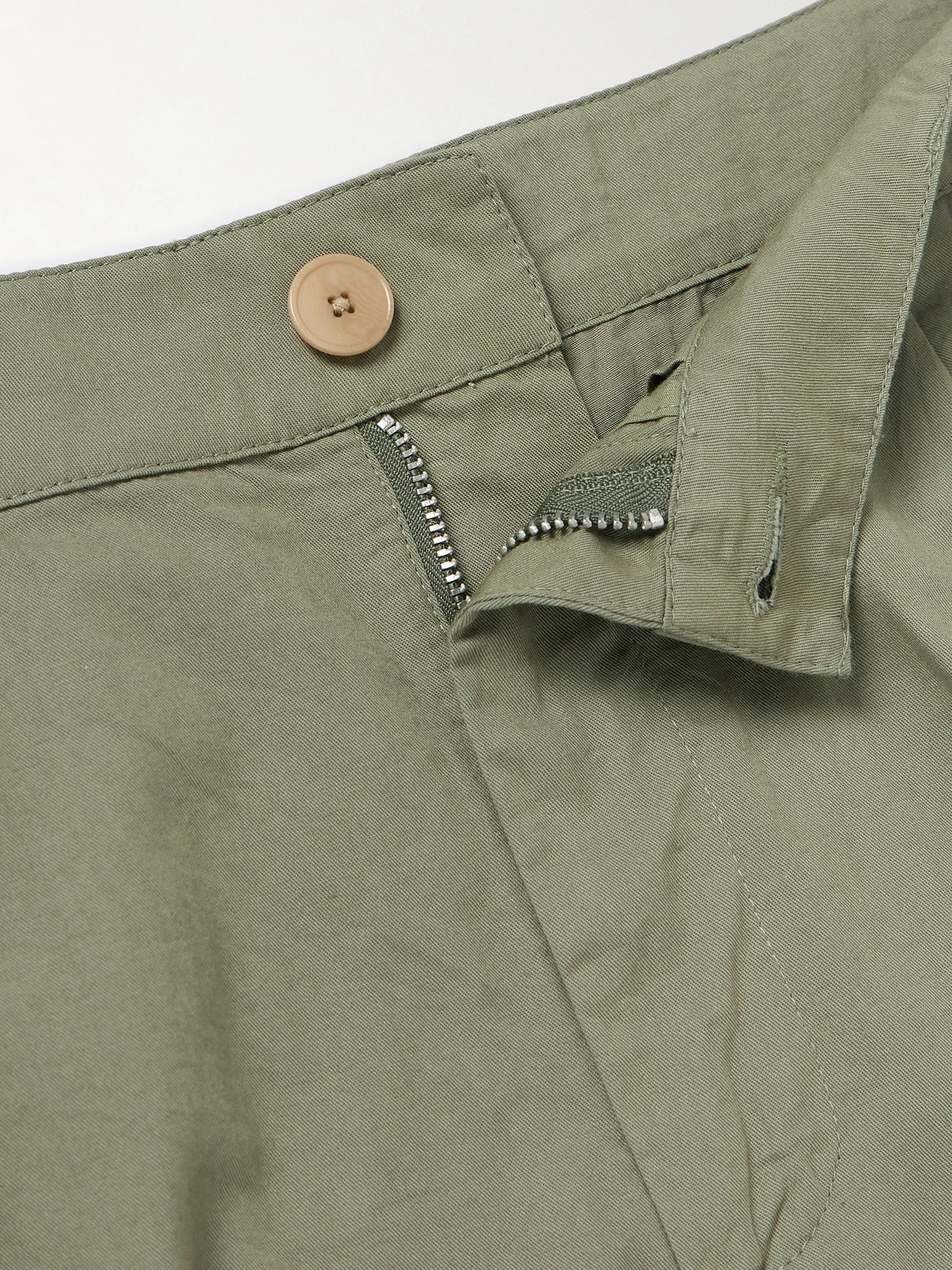 Shop Folk Wide-leg Pleated Garment-dyed Cotton-twill Shorts In Green
