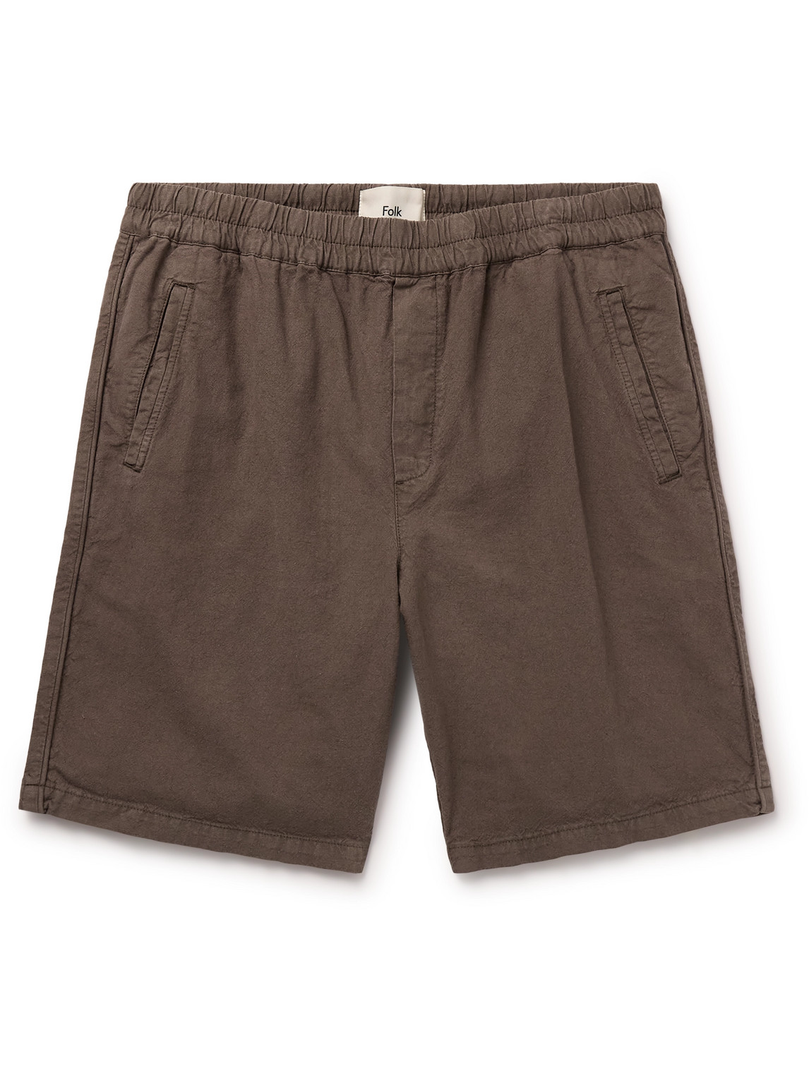 Folk Assembly Straight-leg Linen And Cotton-blend Shorts In Brown