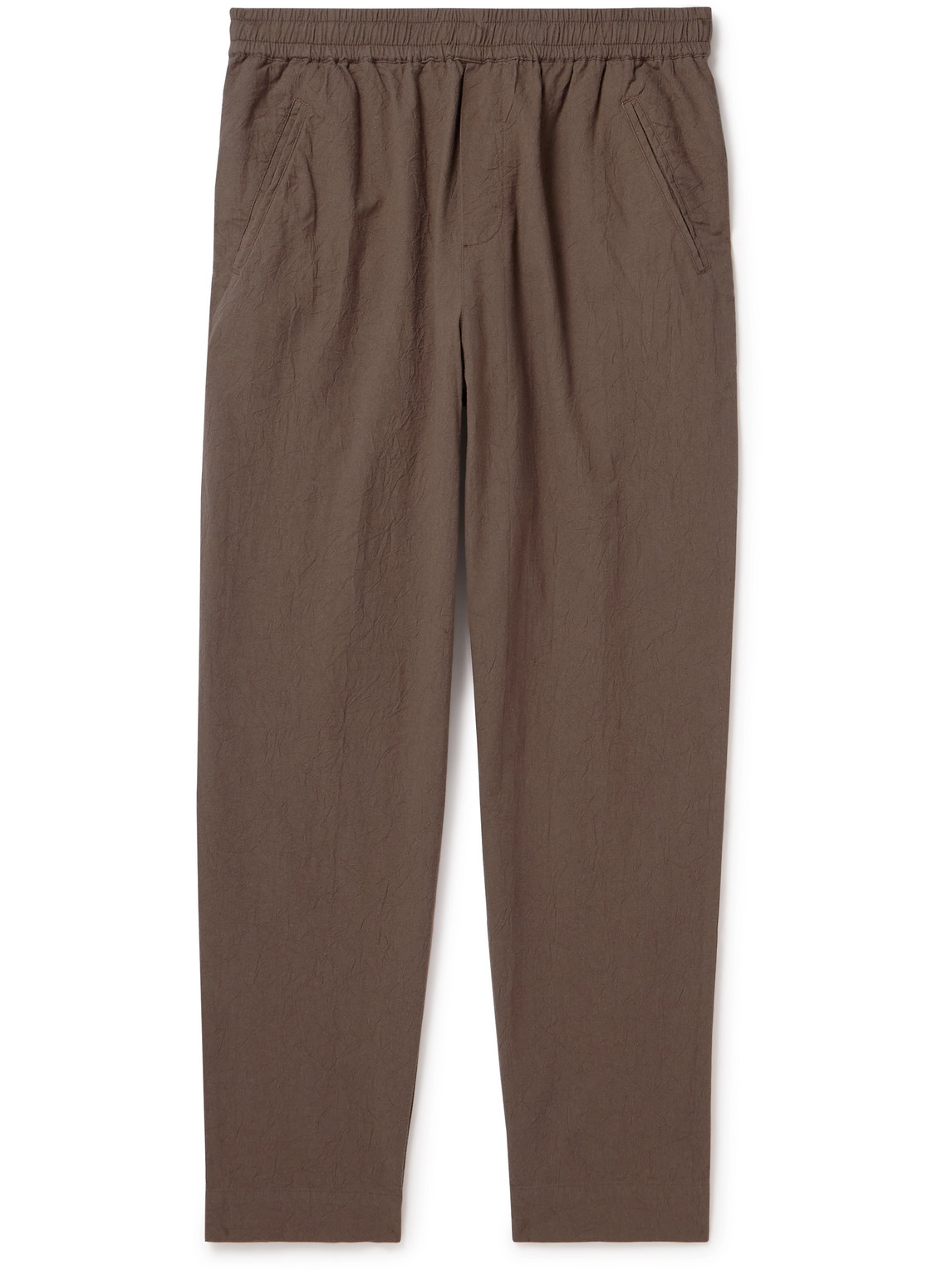 Folk Assembly Tapered Crinkled-cotton Trousers In Brown