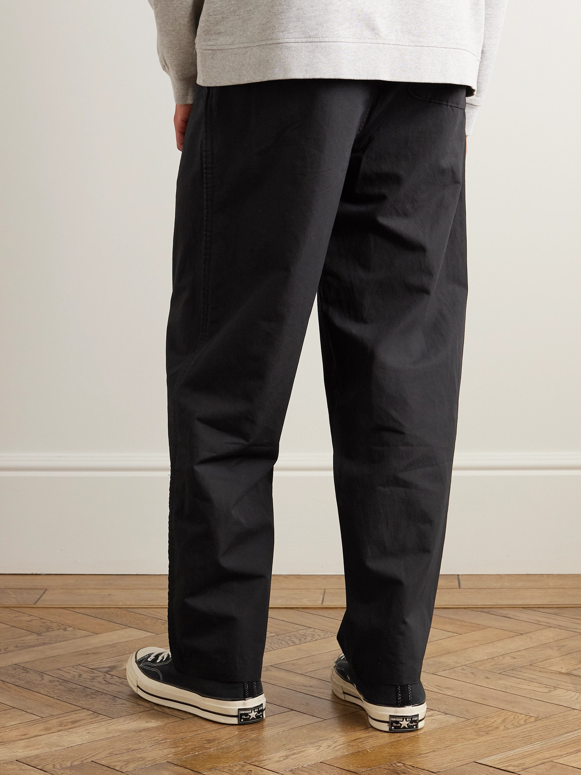 Shop Folk Wide-leg Pleated Cotton And Linen-blend Twill Trousers In Black
