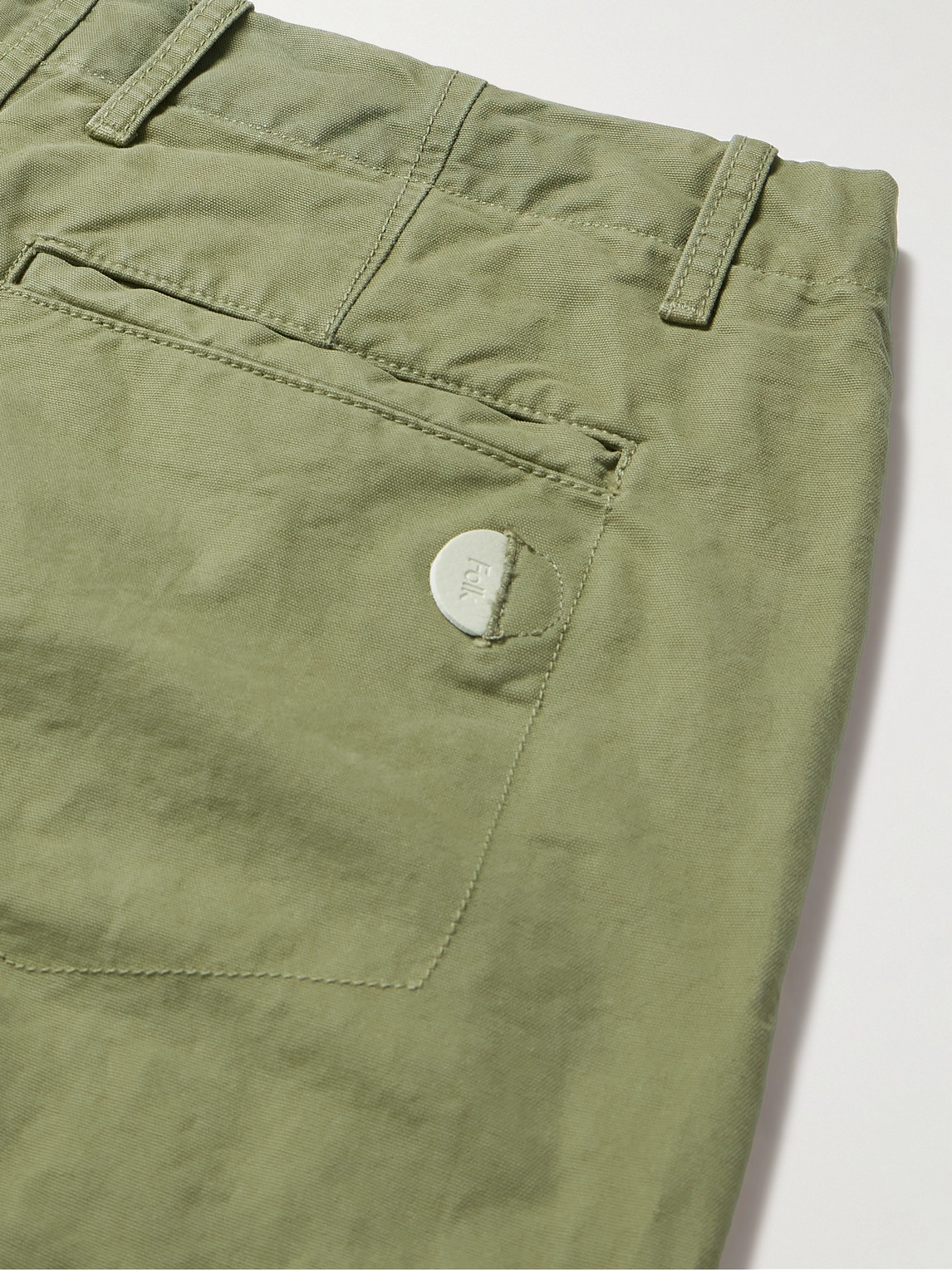 Shop Folk Assembly Straight-leg Pleated Cotton-twill Trousers In Green