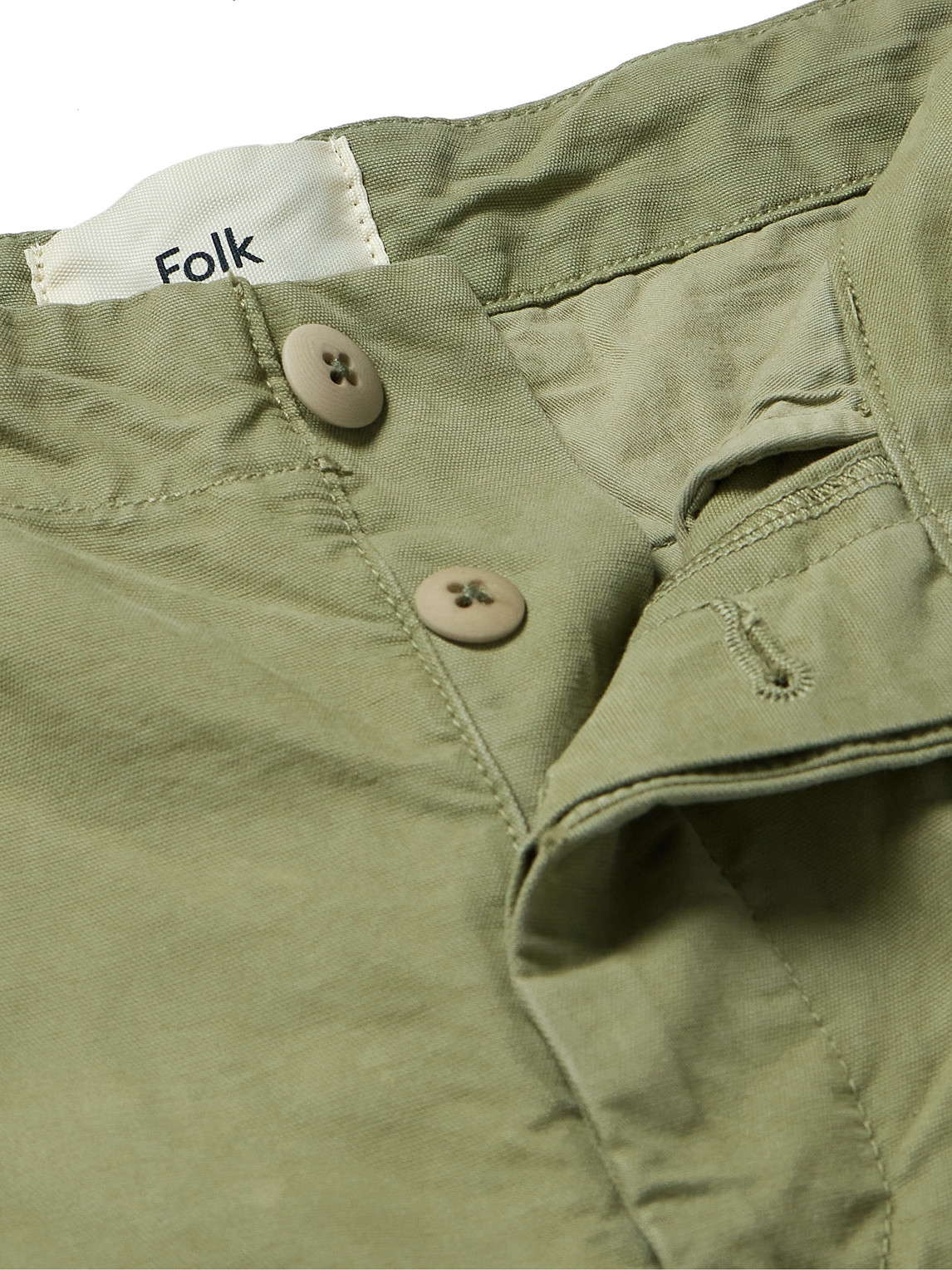 Shop Folk Assembly Straight-leg Pleated Cotton-twill Trousers In Green