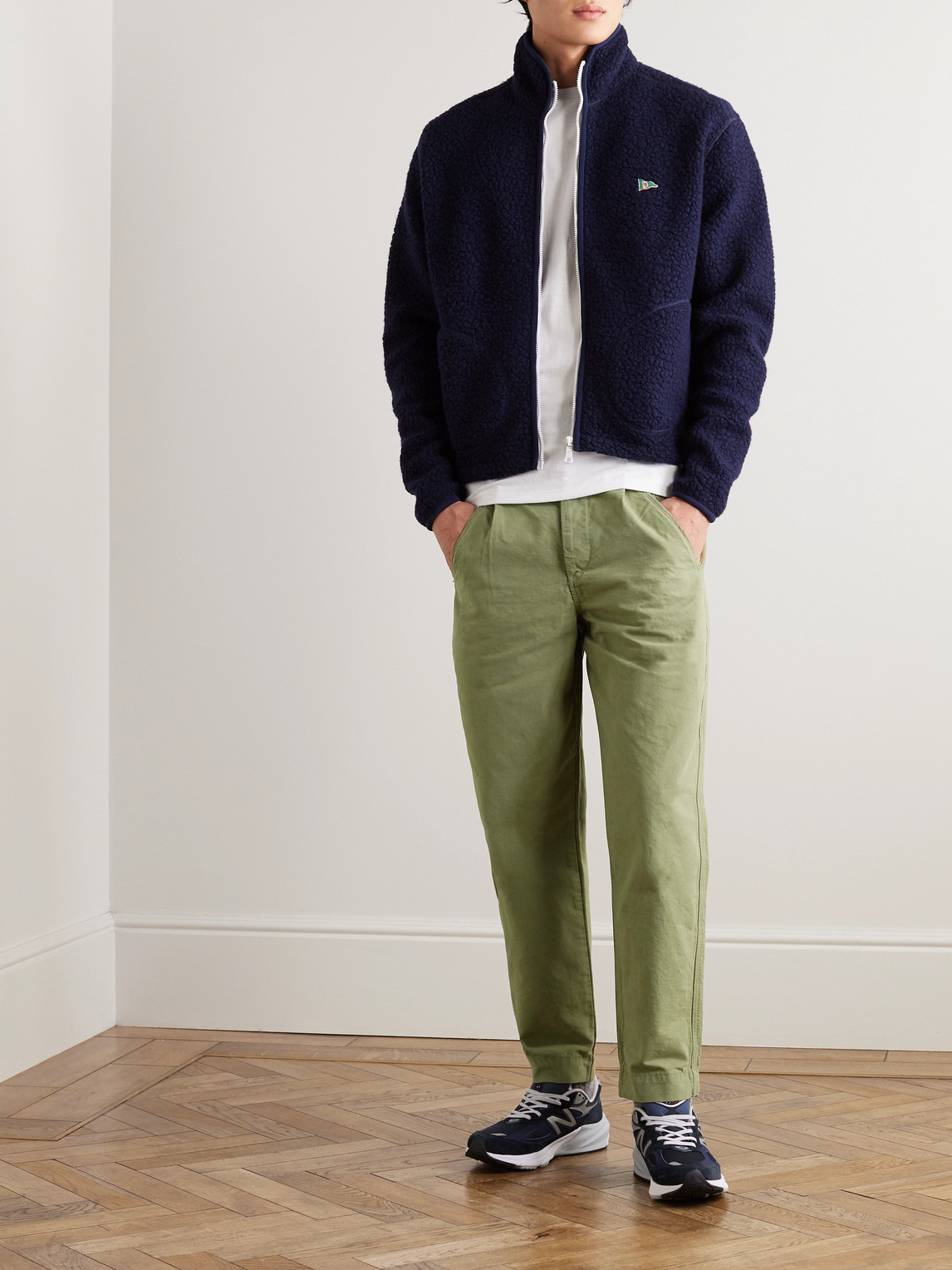 Shop Folk Assembly Straight-leg Pleated Cotton-twill Trousers In Green