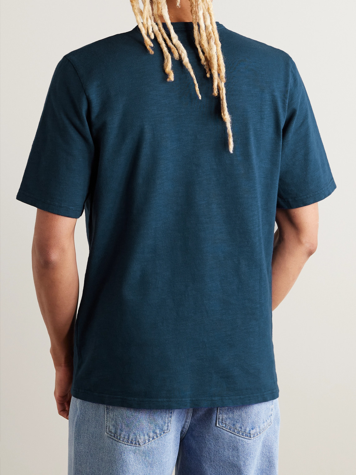 Shop Folk Embroidered Slub Cotton-jersey T-shirt In Blue
