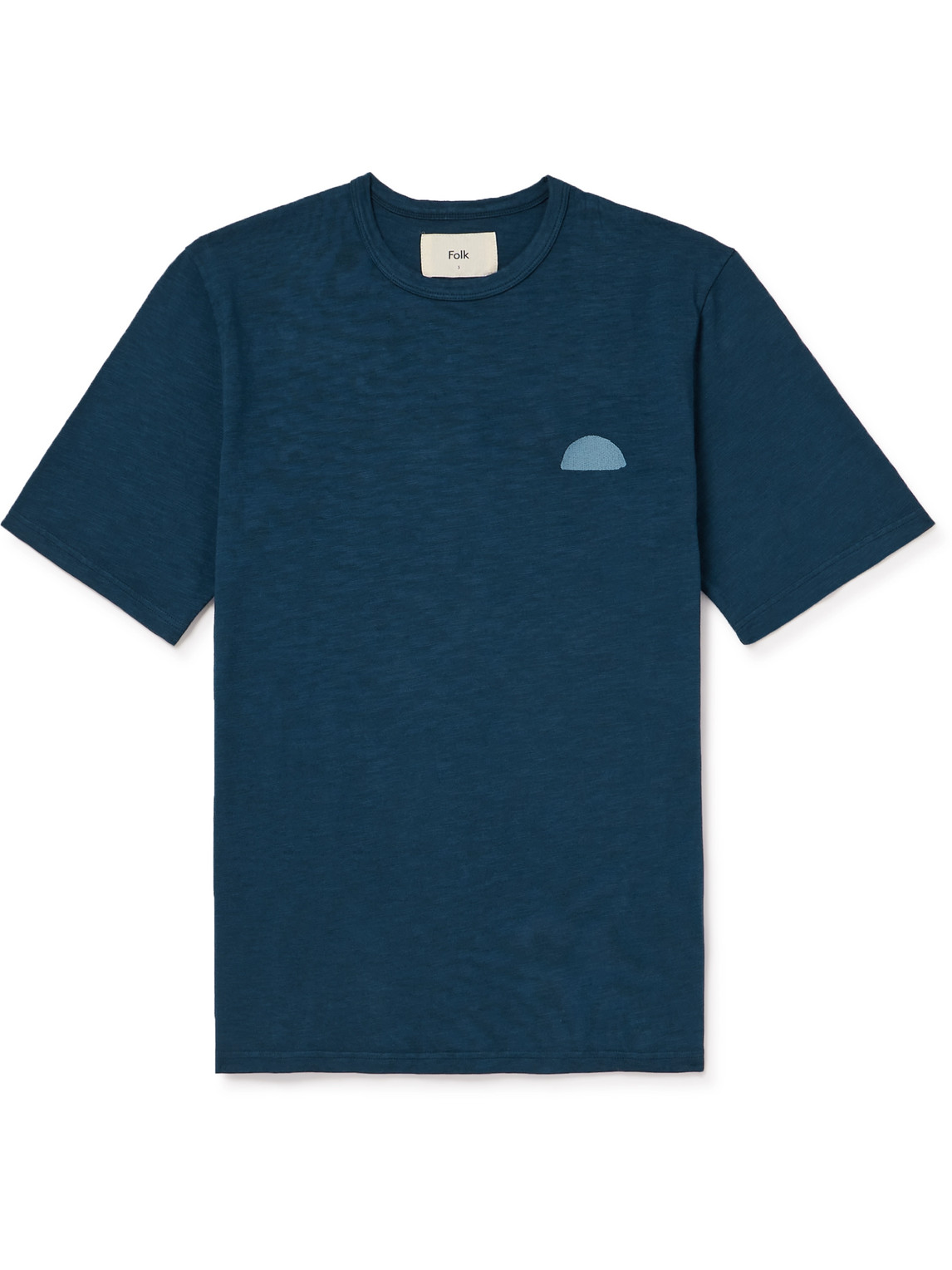 Folk Embroidered Slub Cotton-jersey T-shirt In Blue