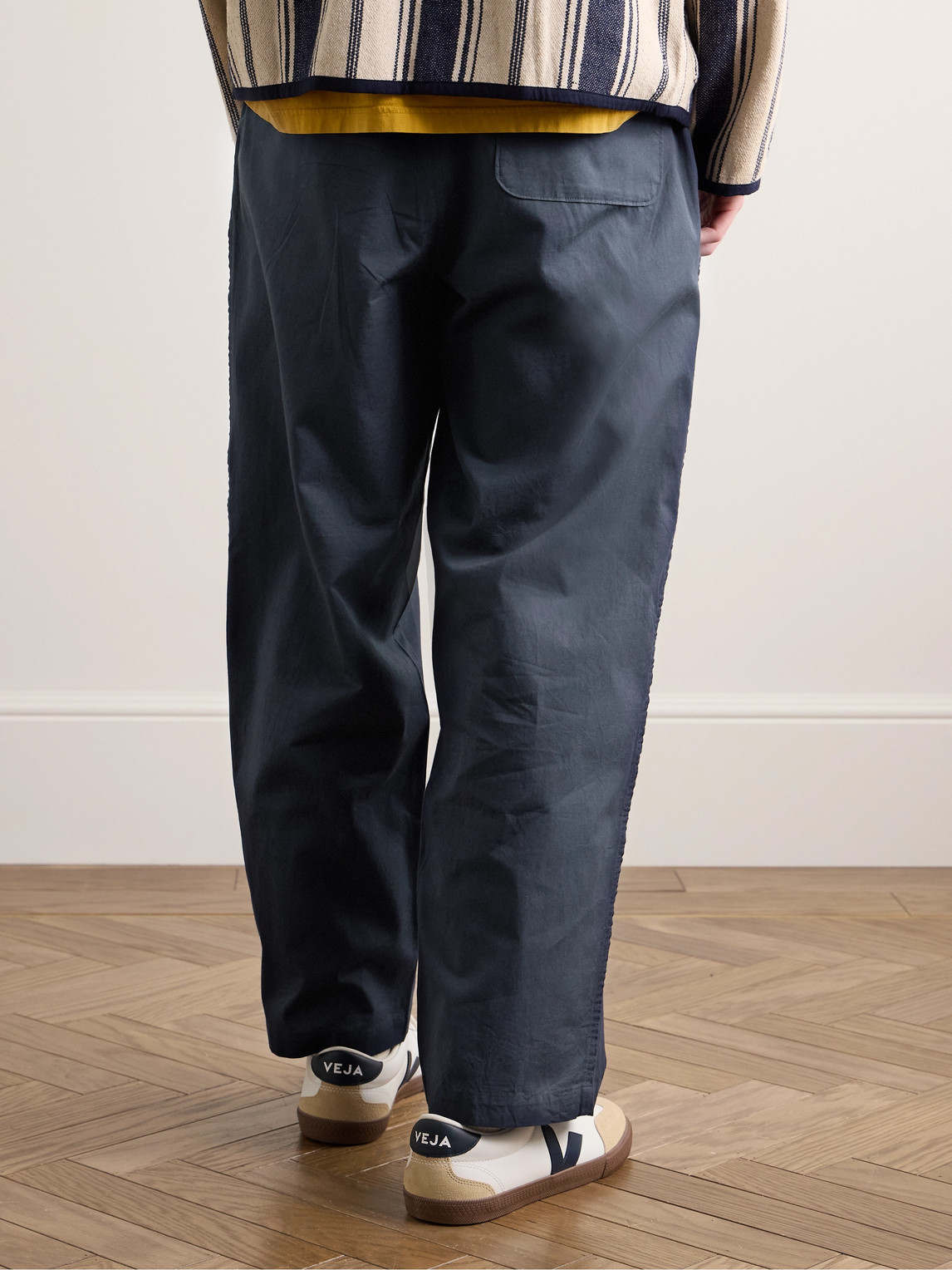 Shop Folk Wide-leg Pleated Cotton-twill Trousers In Blue