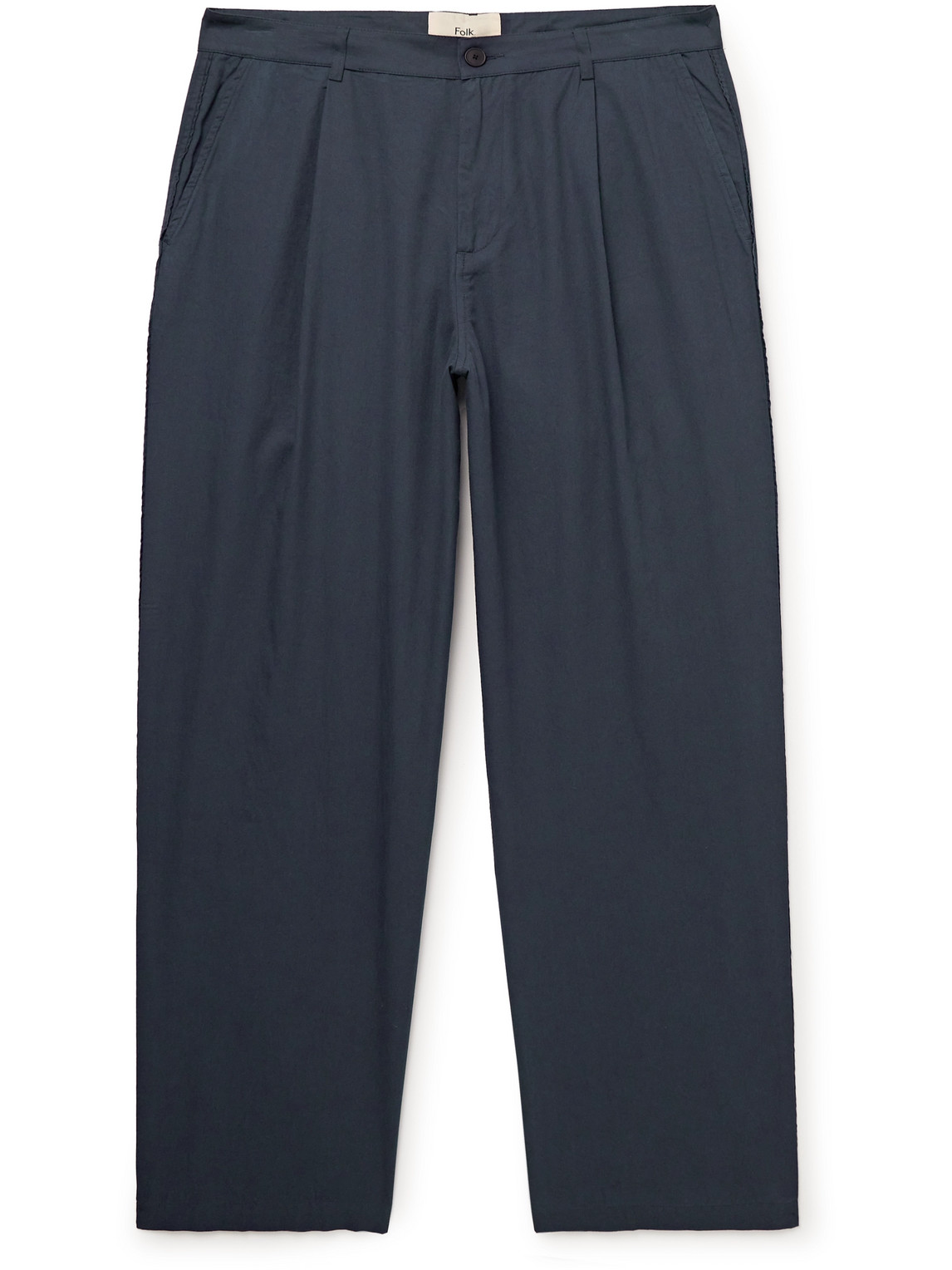 Folk Wide-leg Pleated Cotton-twill Trousers In Blue