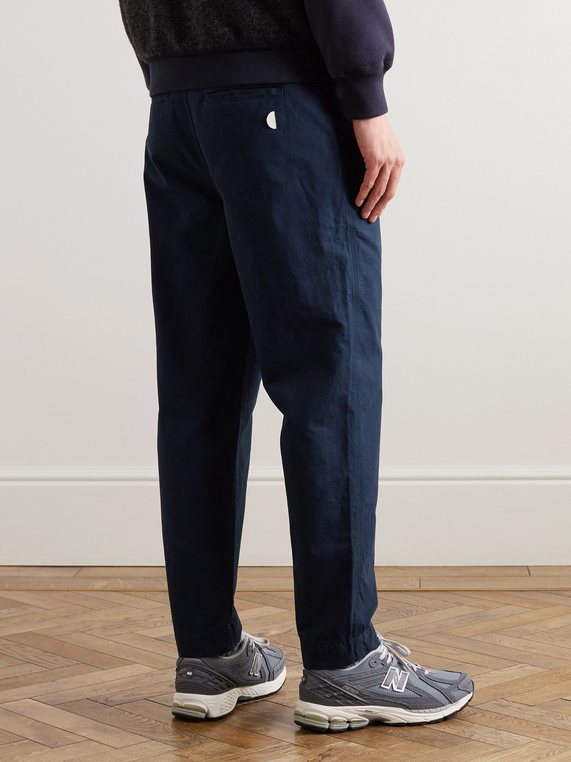 Shop Folk Assembly Straight-leg Pleated Cotton-twill Trousers In Blue