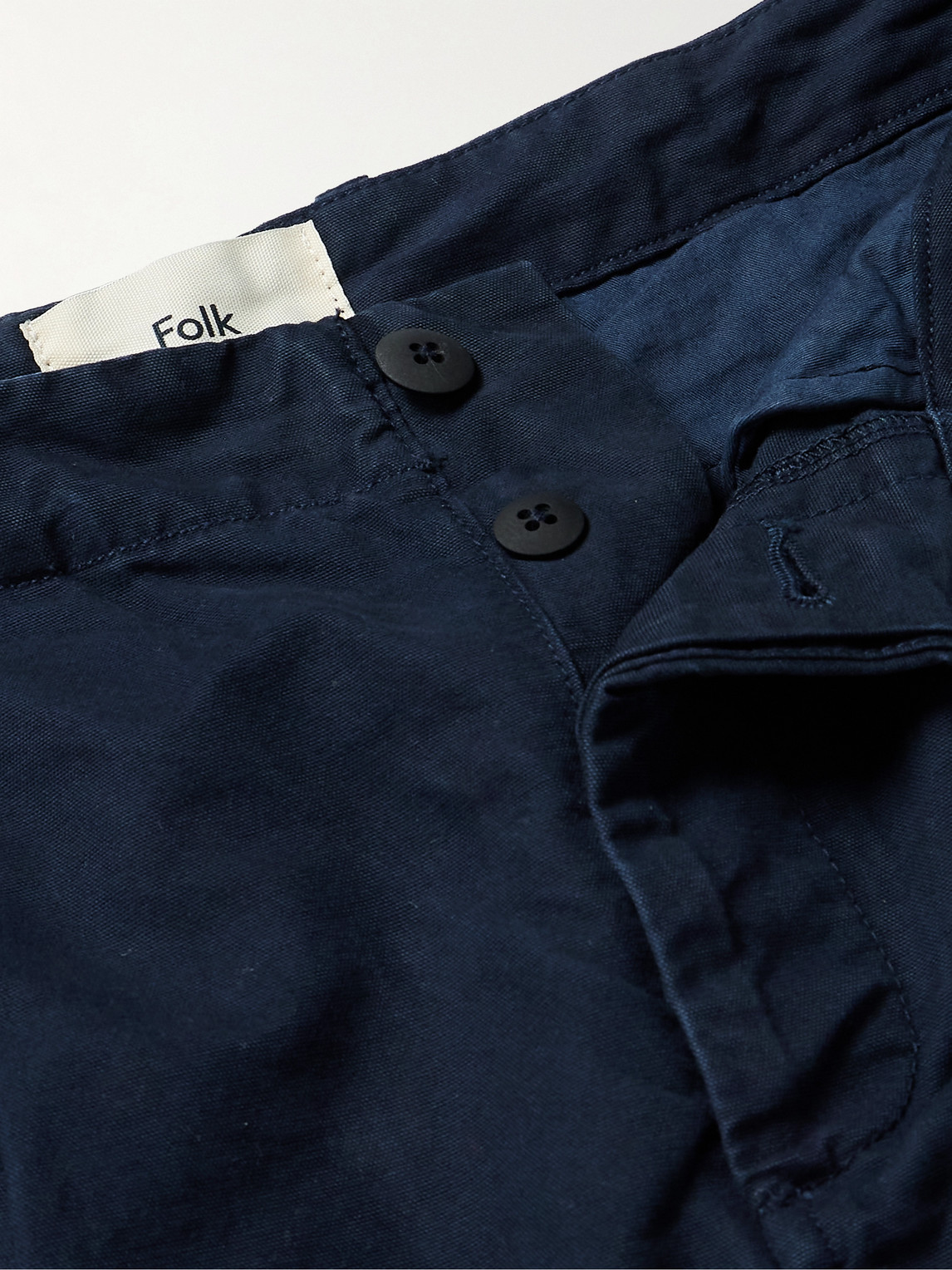 Shop Folk Assembly Straight-leg Pleated Cotton-twill Trousers In Blue