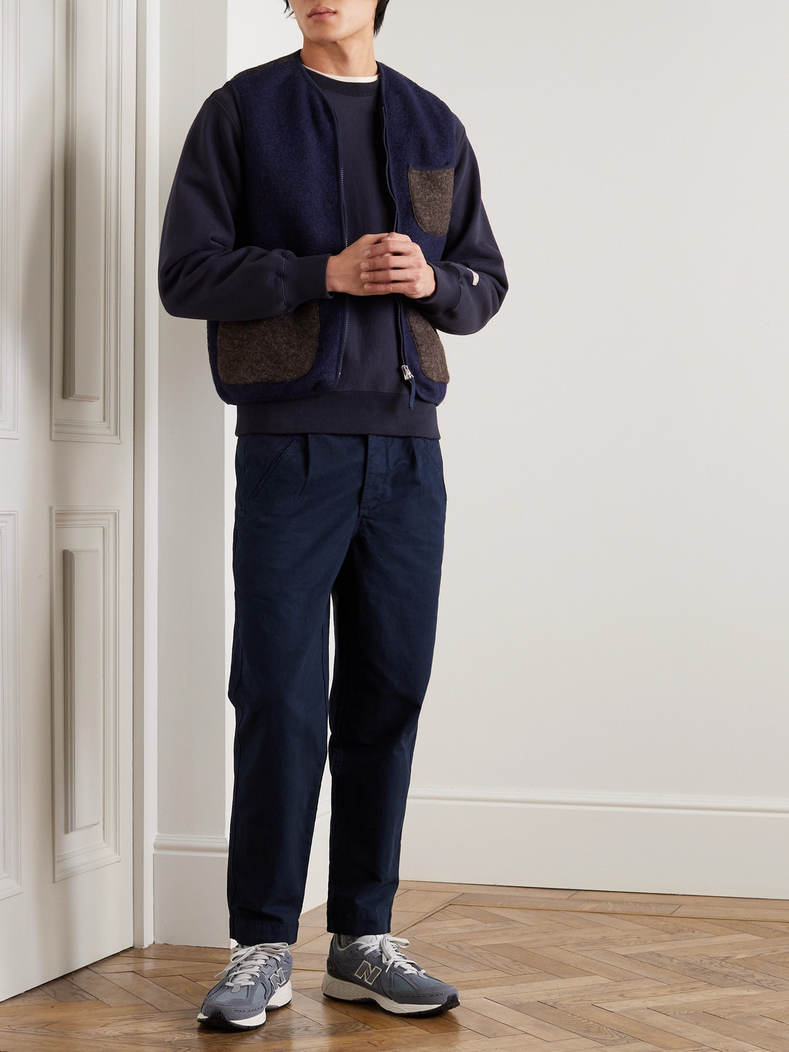 Shop Folk Assembly Straight-leg Pleated Cotton-twill Trousers In Blue