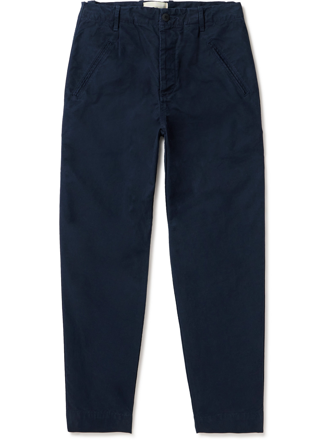 Shop Folk Assembly Straight-leg Pleated Cotton-twill Trousers In Blue