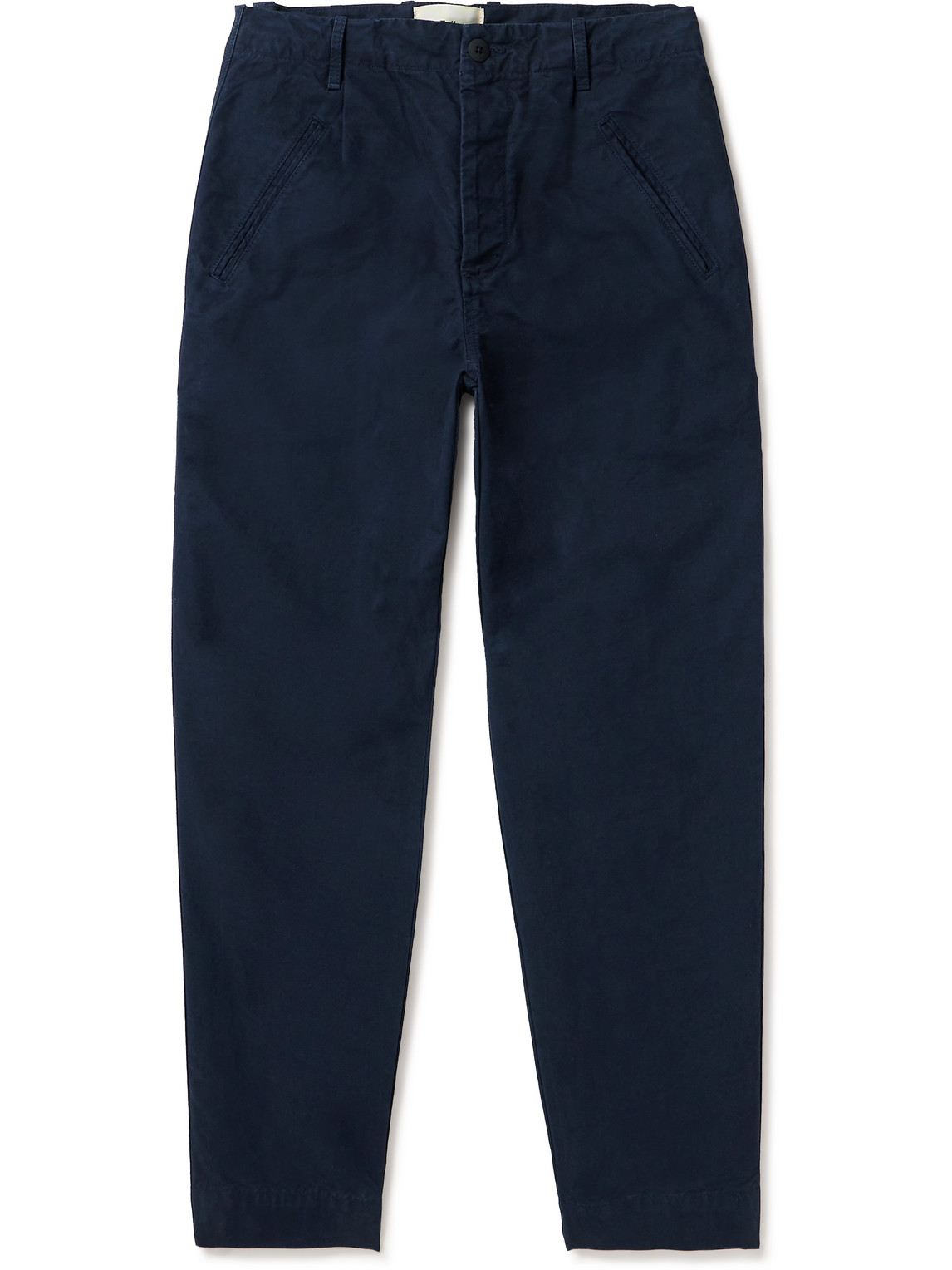 Folk Assembly Straight-leg Pleated Cotton-twill Trousers In Blue