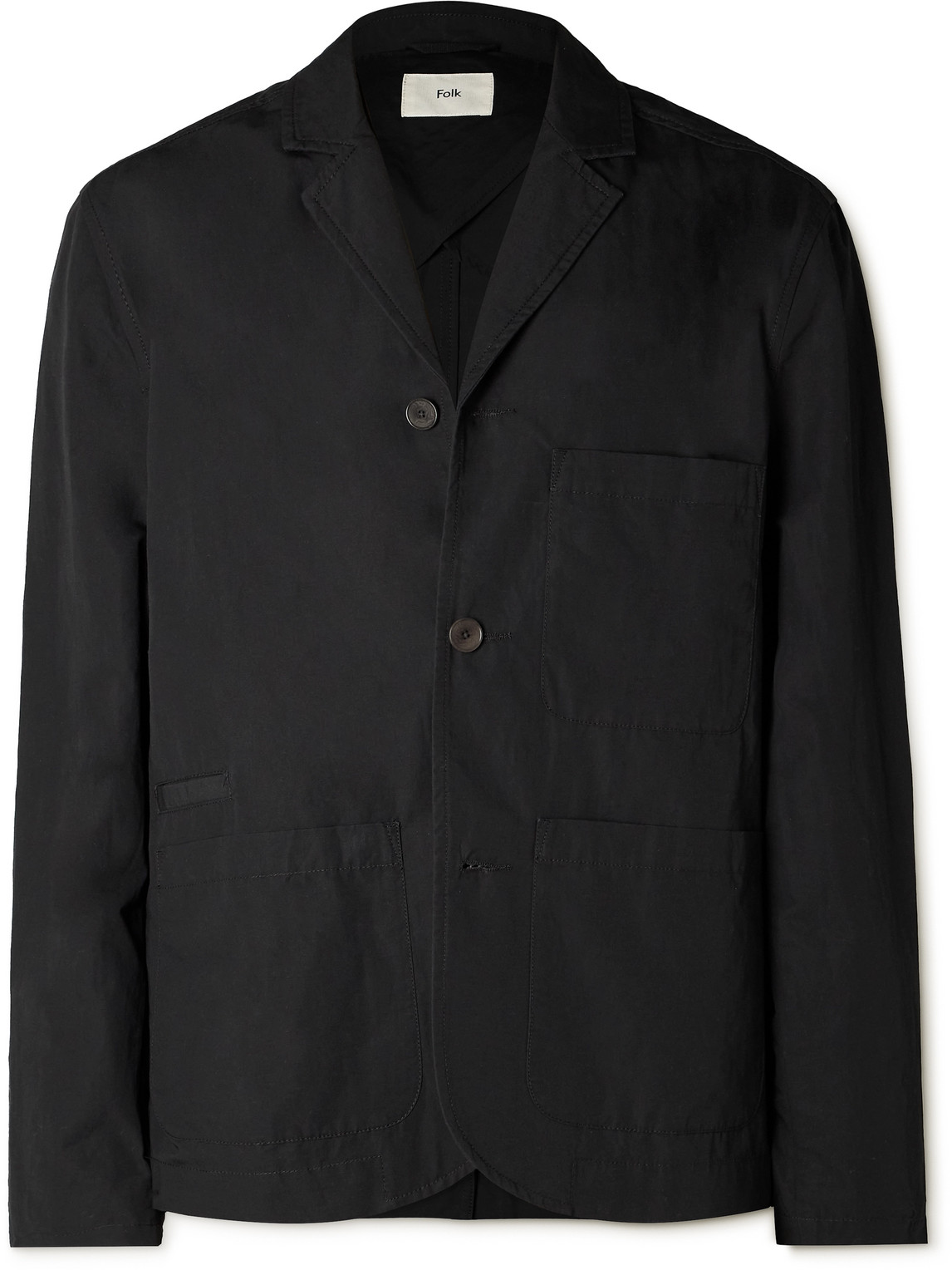 Folk Unstructured Garment-dyed Cotton Blazer In Black